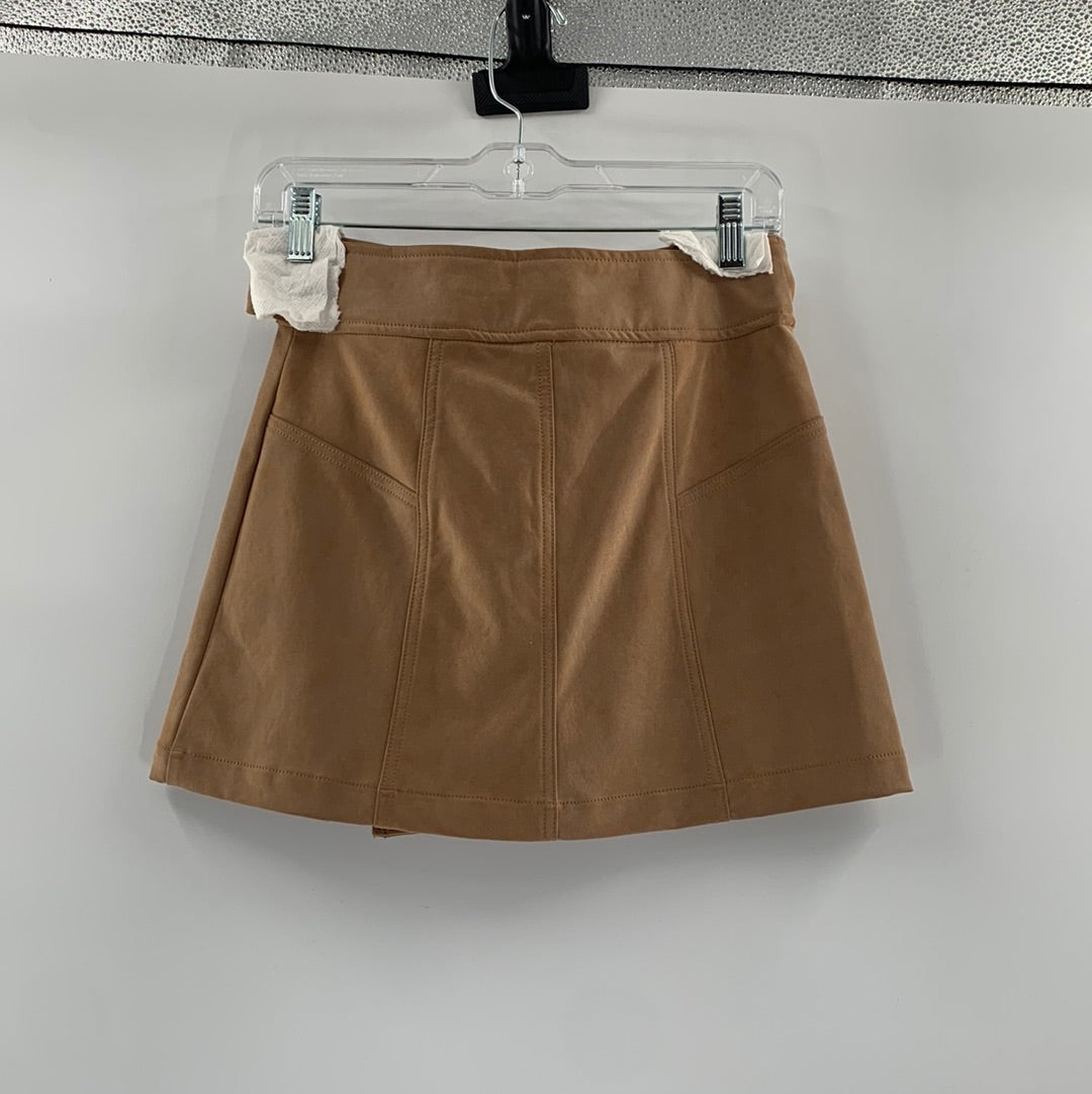 Free People Vegan Light Brown Mini Skirt with Buckle Belt and Side Slit Mini skirt (Size 2)