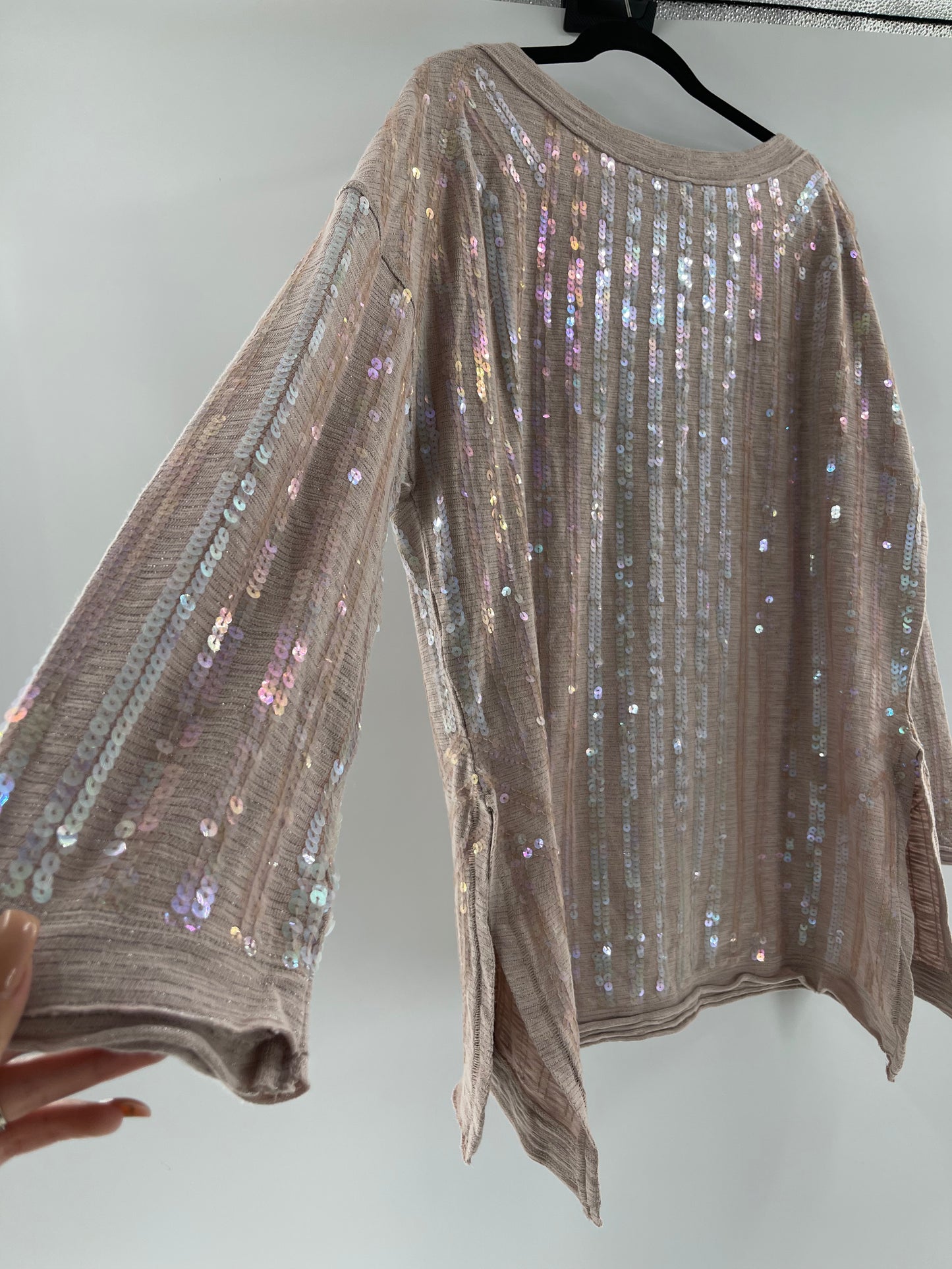 Free People Dusty Pink Sequin Sweater (Small)