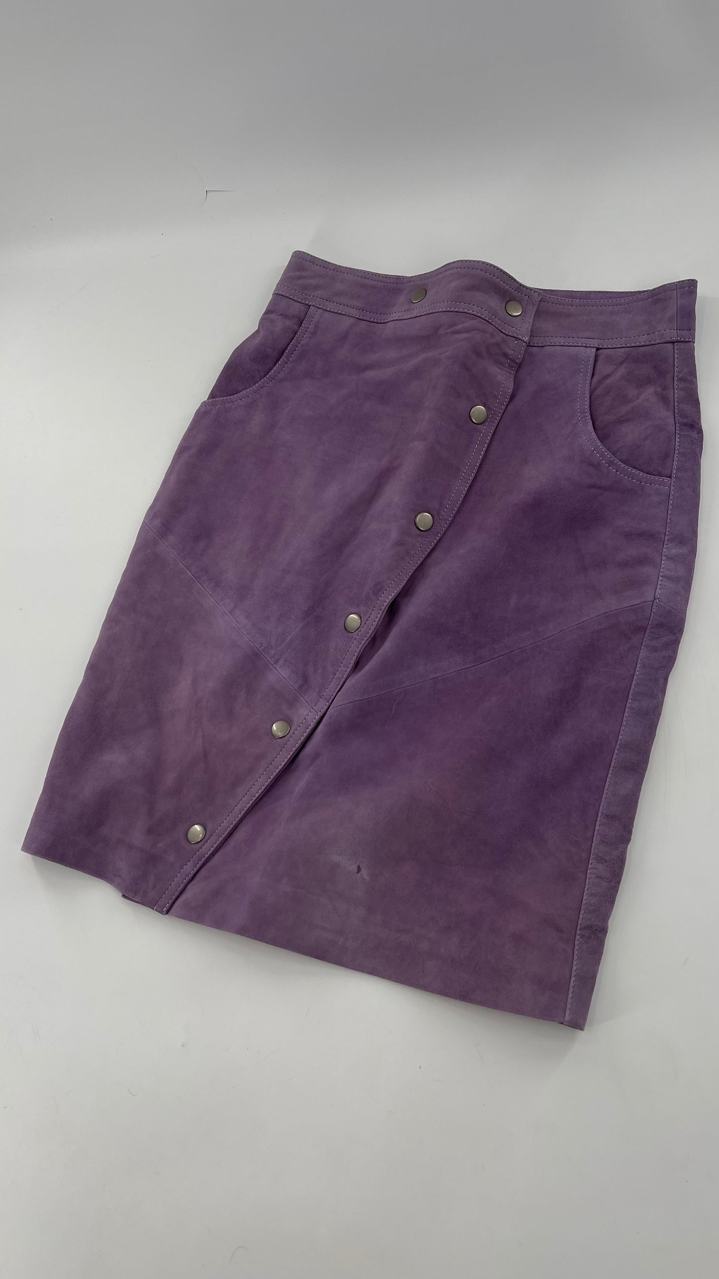 Free People Understated Purple Leather Knee Length Skirt (4)