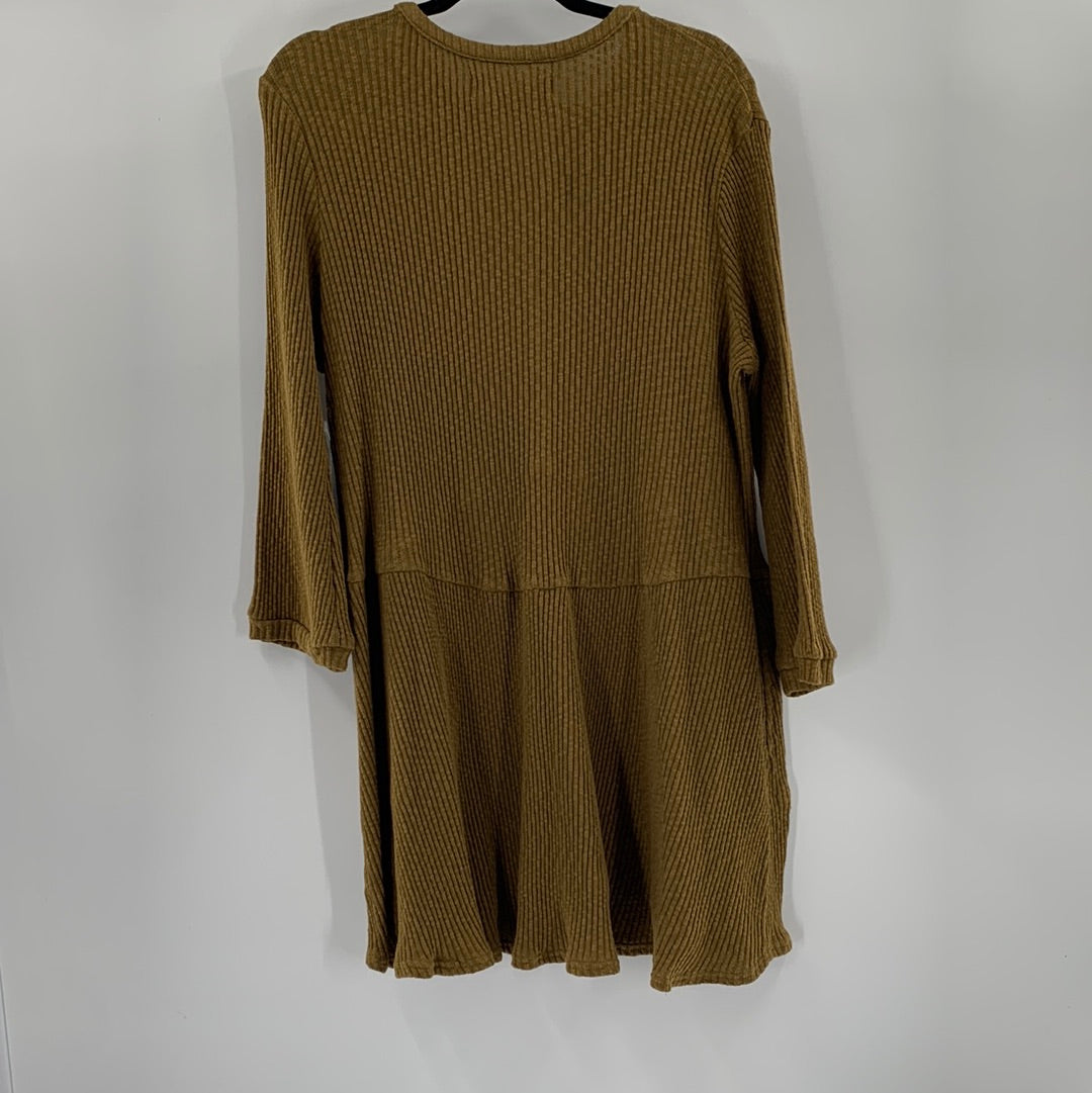 Free People Beach Long Sleeve Ribbed Knit Olive Green Midi Dress (Size XS)