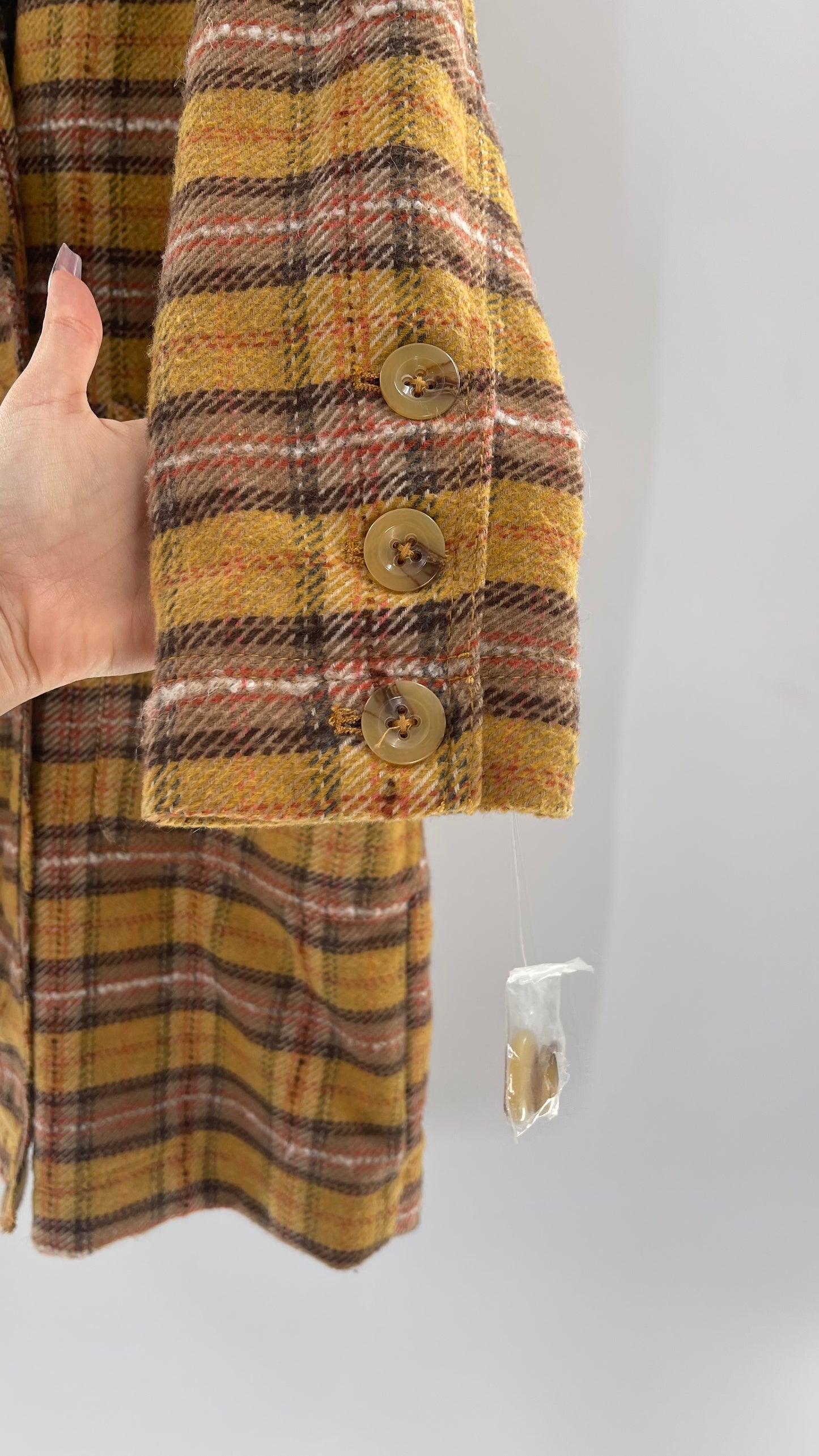 Free People Mustard  Plaid Coat - Size XS