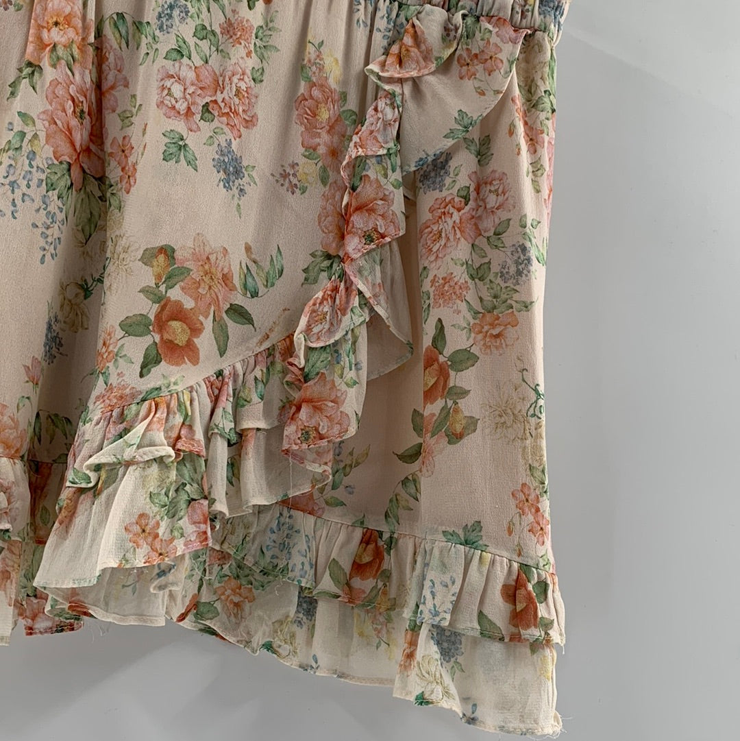 Zara - Timeless Flower Print Overlap Ruffle Mini Skirt (Size Small)