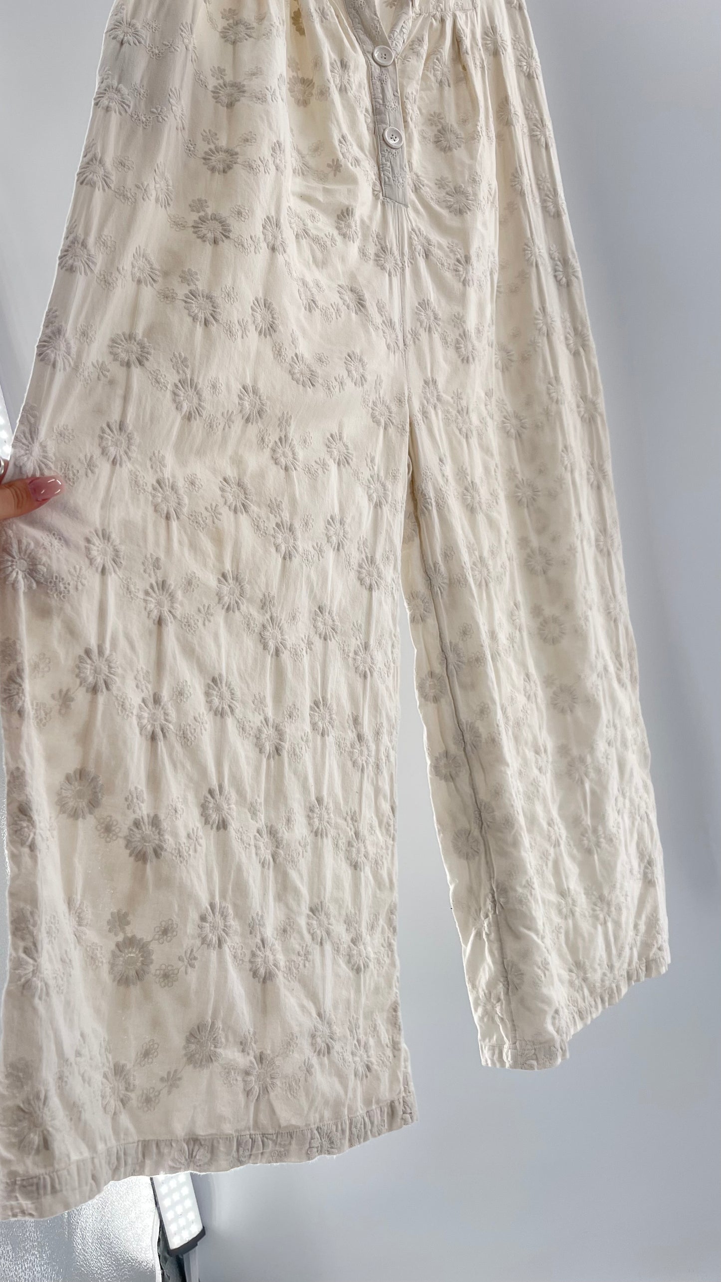 Free People White Sleeveless Embroidered Flower Jumpsuit