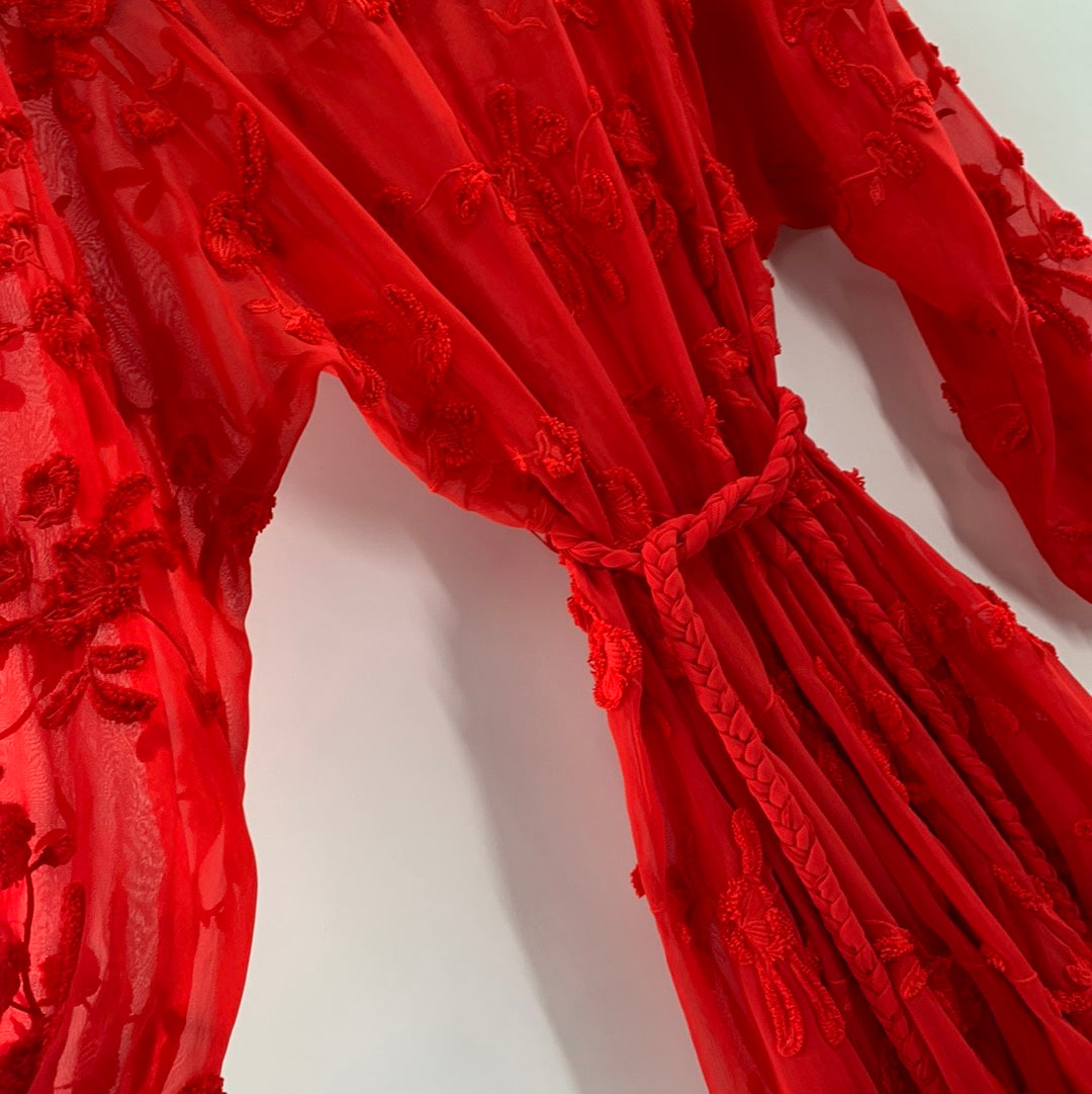Mare Mare - Red Mesh Embroidered Flower Mini Dress