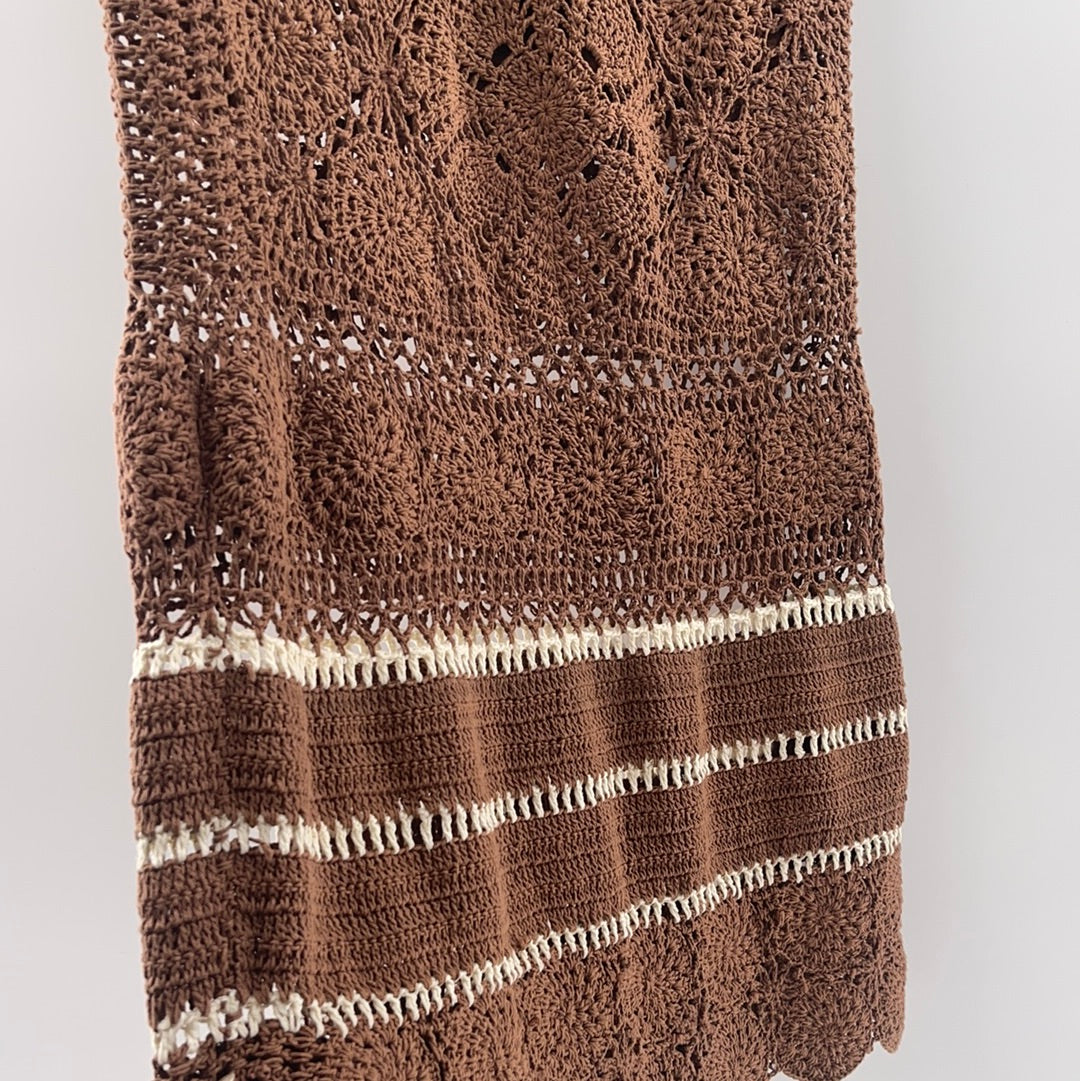 Free People Brown Short with Flowered Crochet Long Skirt (Size L)