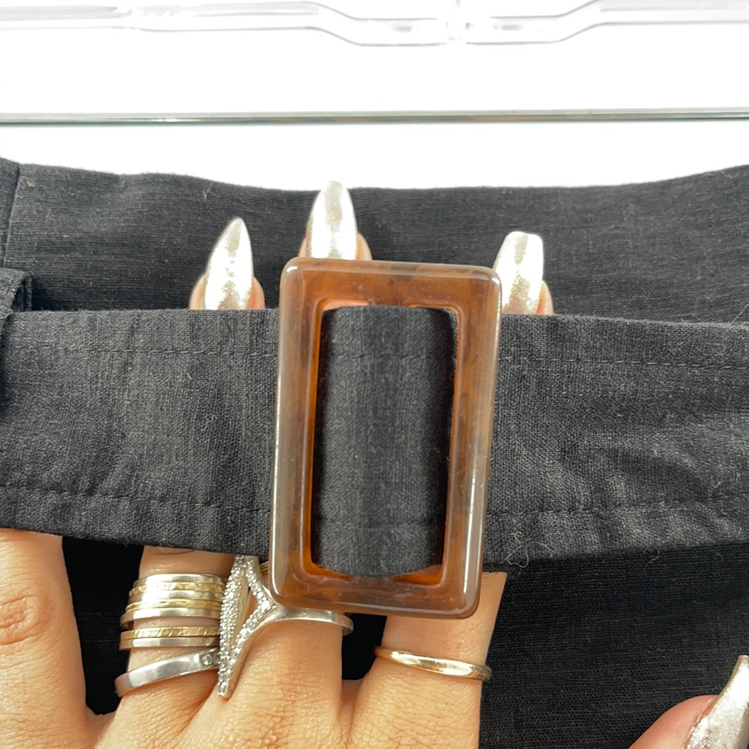 Urban Outfitters Black Linen Mini Skirt With Belt and Scalloped Hem(Size M)
