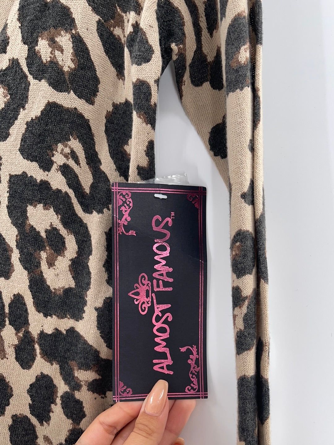 Almost Famous Cheetah Print Cardigan Buttons Front ( Size Small)