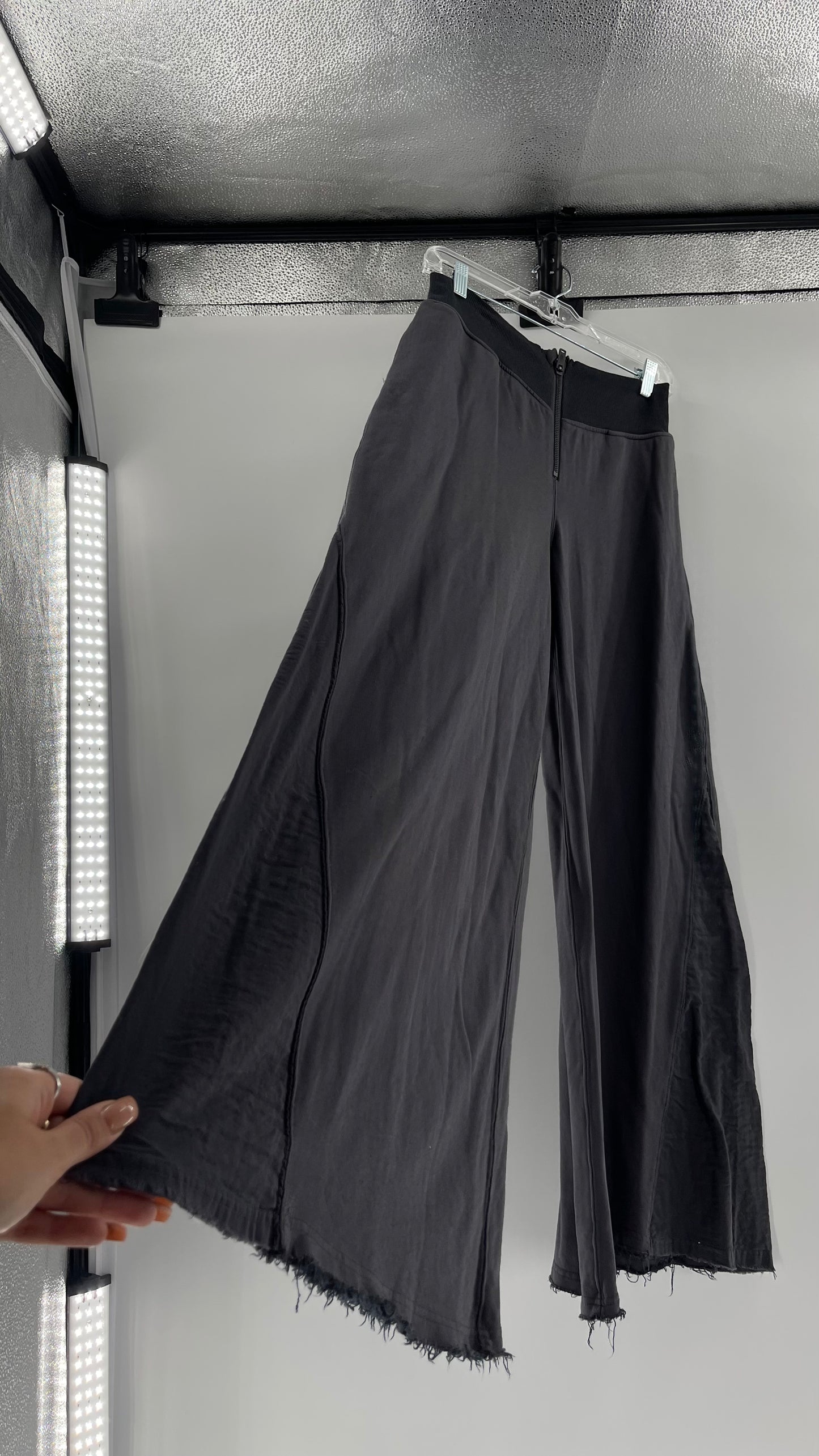 Free People Charcoal High Waisted Jersey Flare Legs (Small)