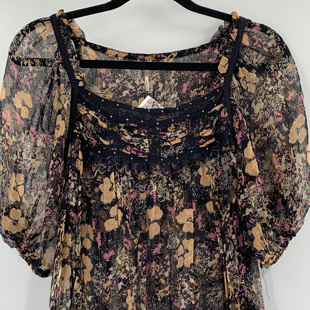 Free People Black Floral Mini Dress (XS)
