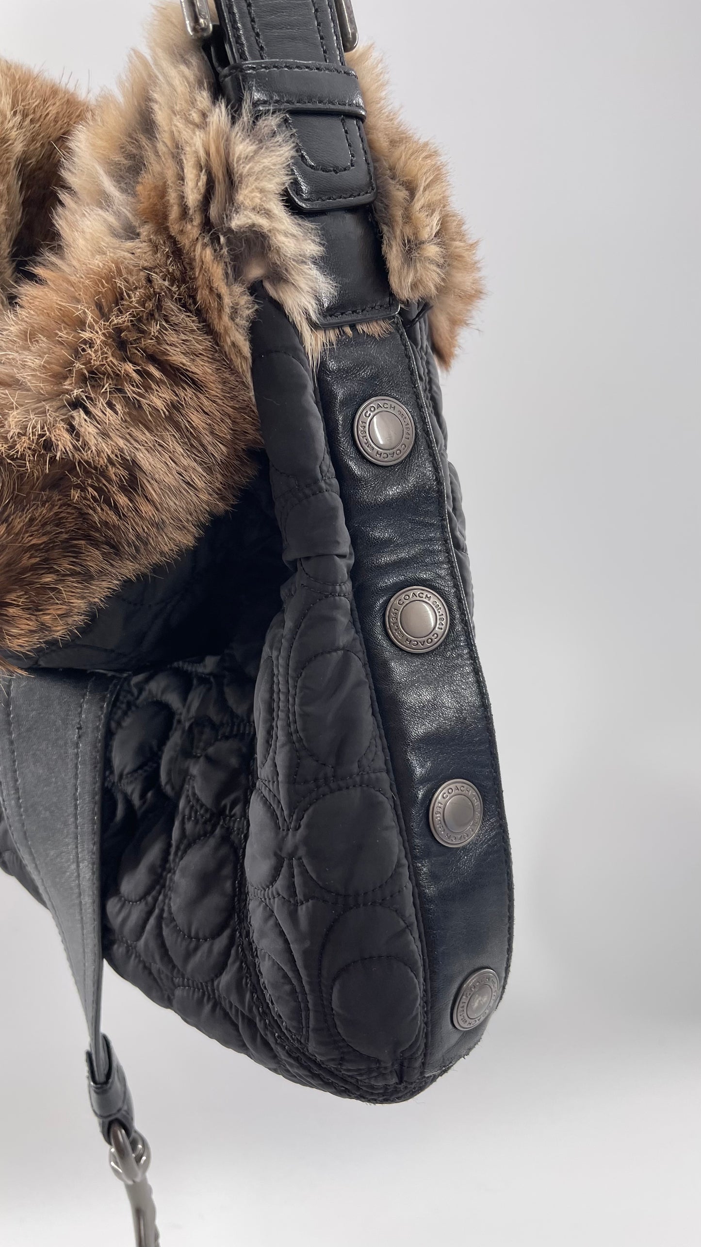 Coach Vintage Fur Trim Bag with Quilted Logo Pattern