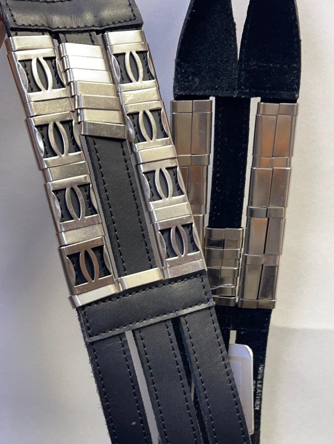 Black 100% Leather with Metal Detailing Belt