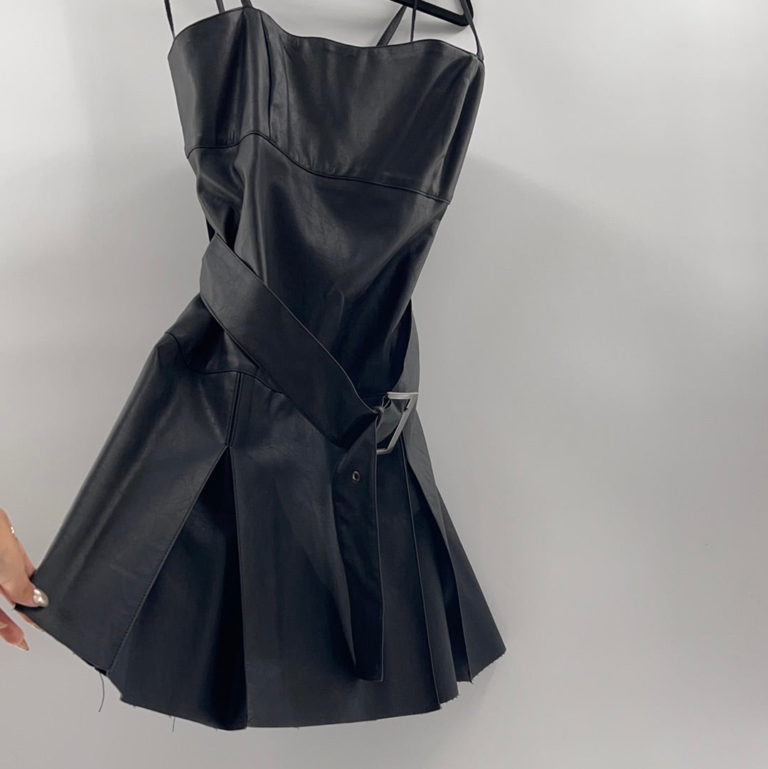 Free People - Black Vegan Leather Mini Dress (12)