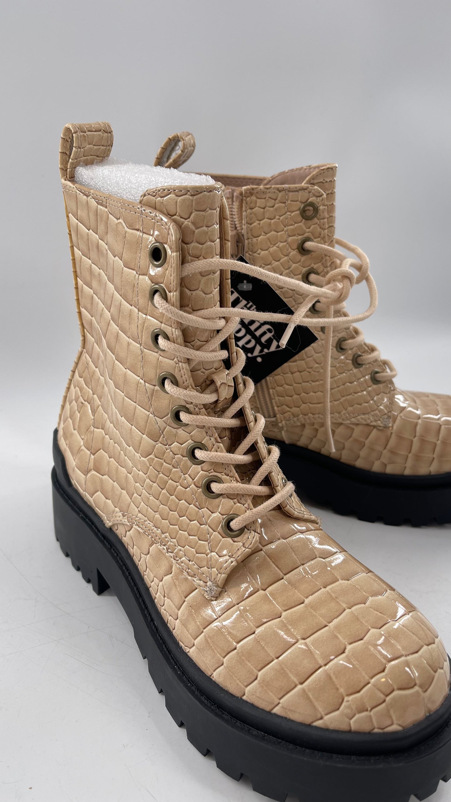 Urban Outfitters Beige Crocodile Embossed Combat Boots(7)