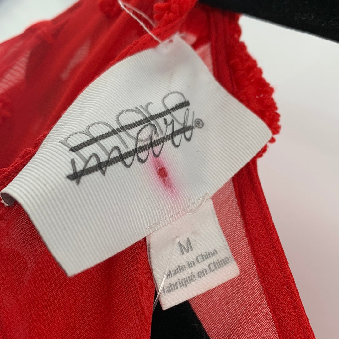 Mare Mare - Red Mesh Embroidered Flower Mini Dress