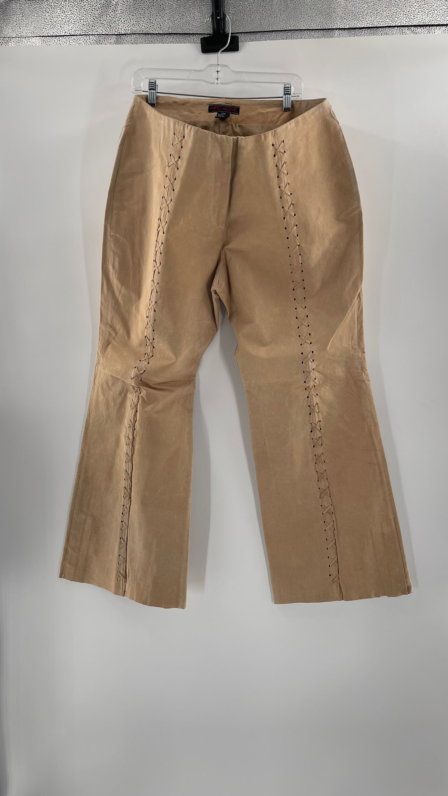 Vintage HYPOACTIVE Tan Leather Lace Up Plus Size Flare Pants (22W)