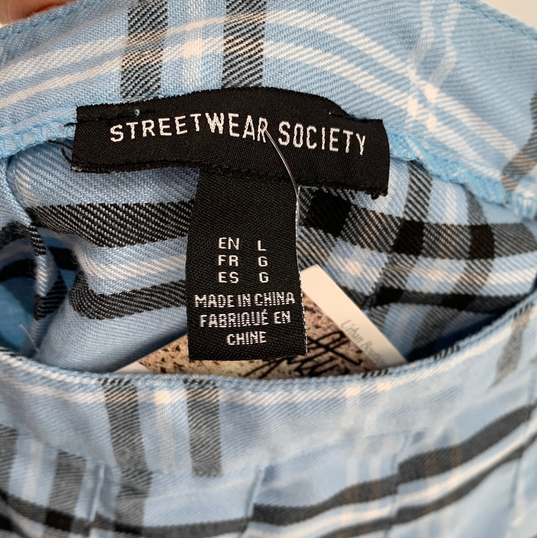 Streetwear Society Blue Plaid Mini Skirt (Size Large)