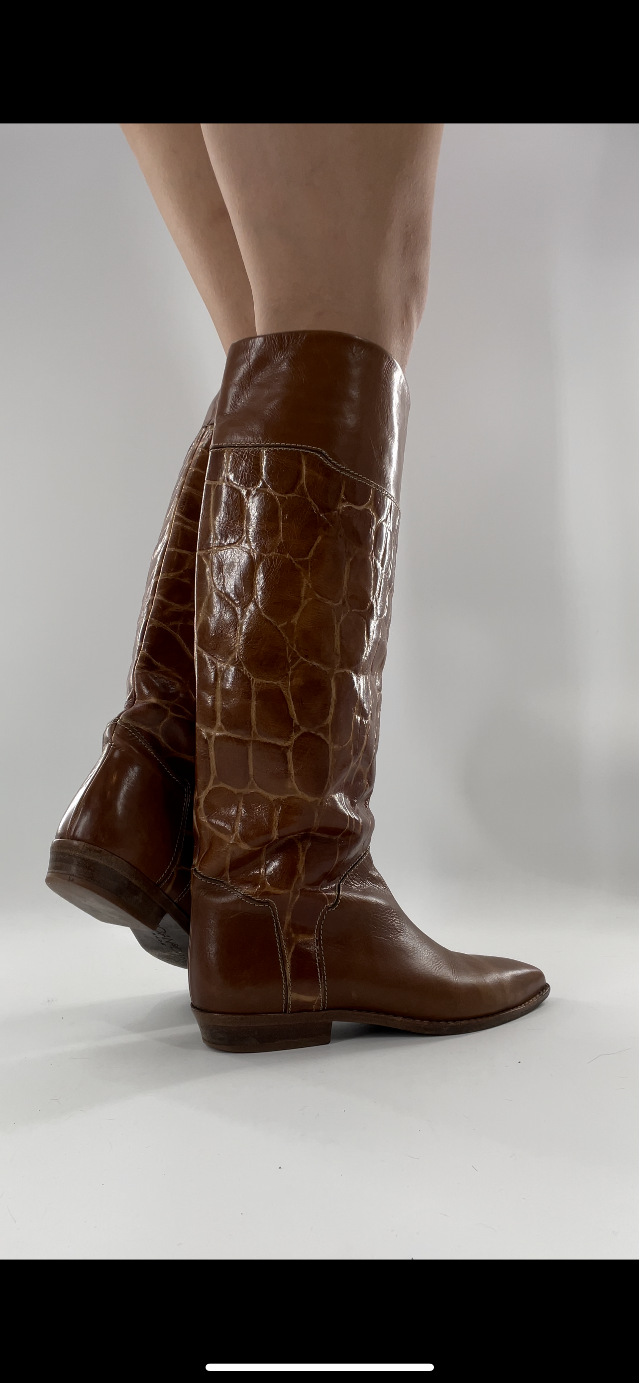 Joan & David Brown Leather Cowboy Snake Print Boots