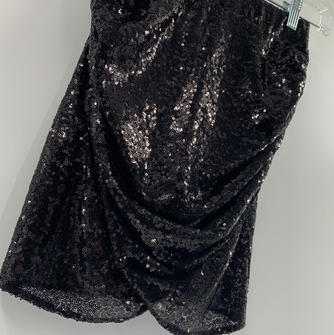 Free People Black Sequin Mini Skirt, Rushed Sides
