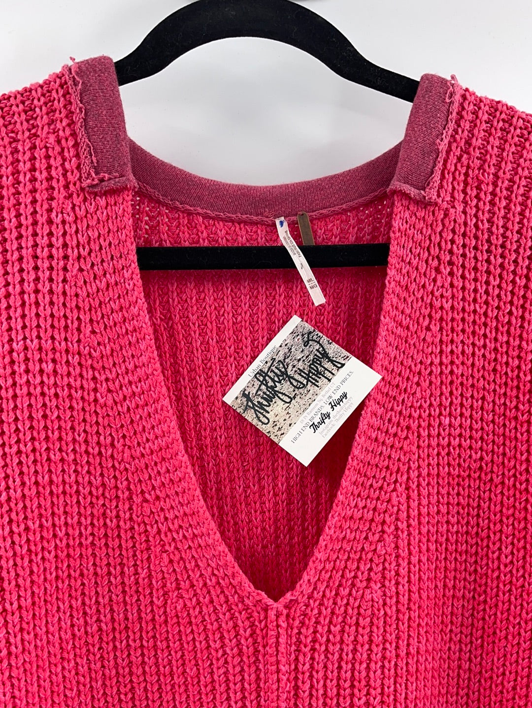 Free People Bright Pink Oversized Sweater V Neck ( Size Medium/Large)