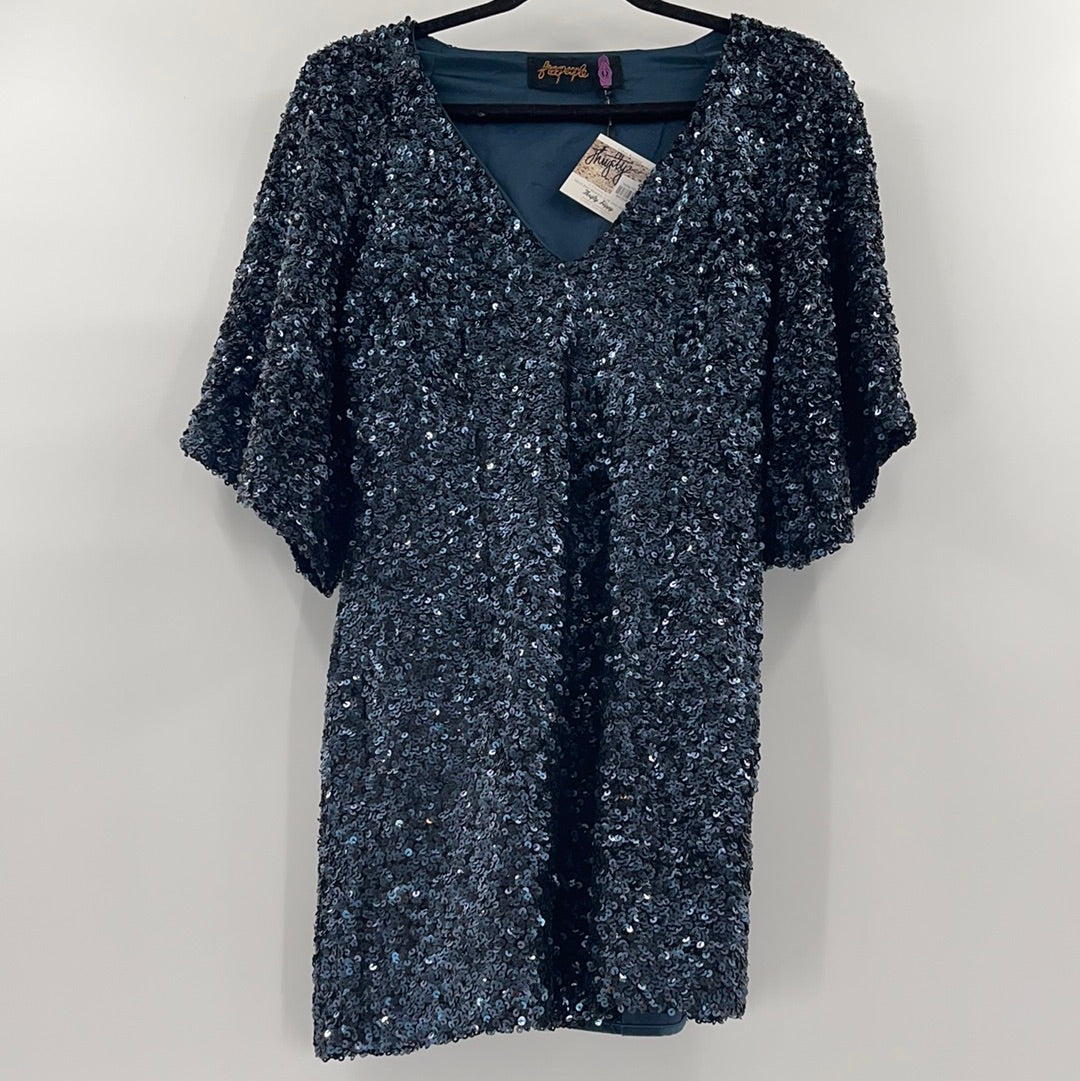Free People - Deep Blue Sequin Mini Dress (4)