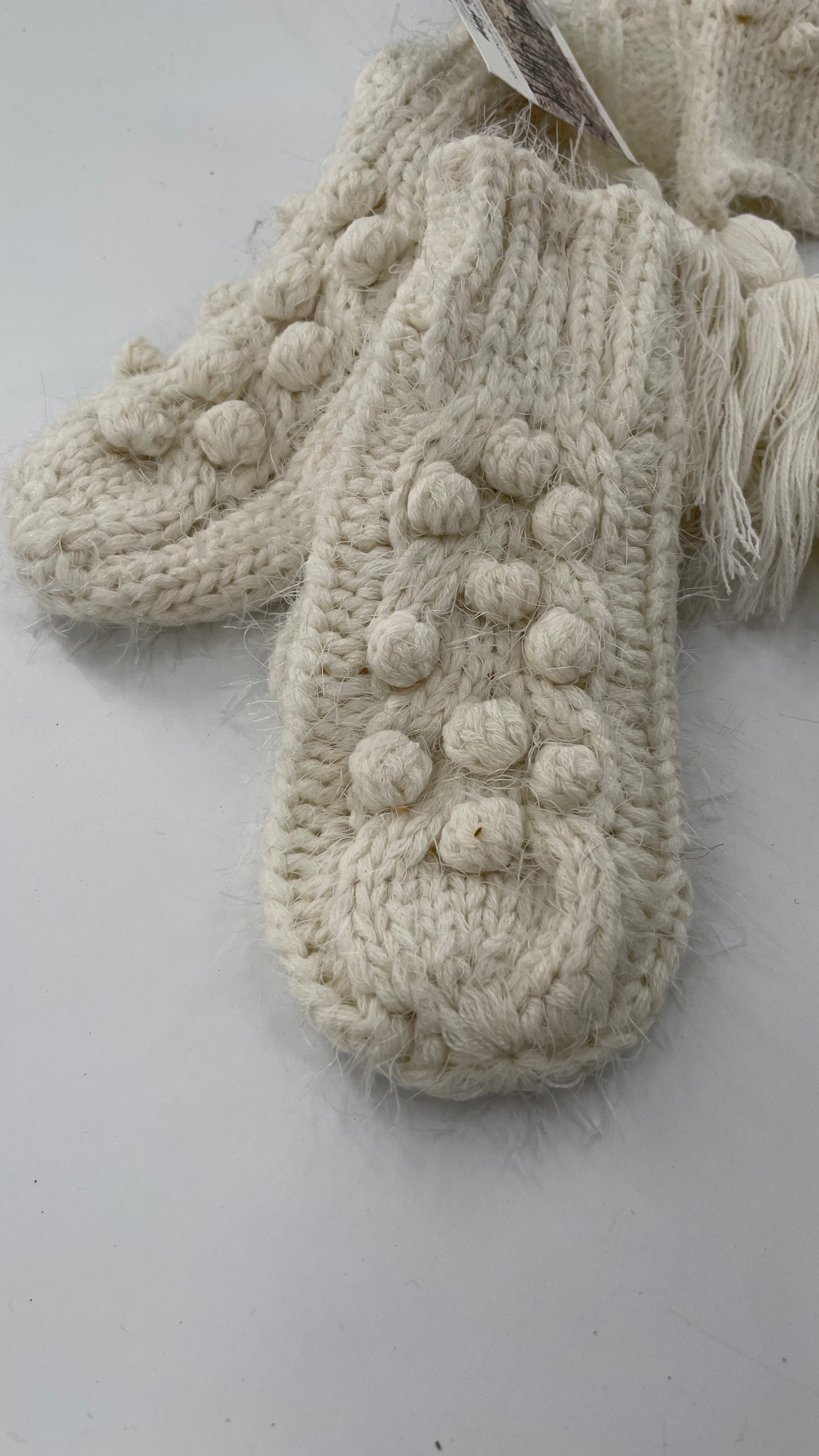 Free People White Knit Scarf and Mitten Set