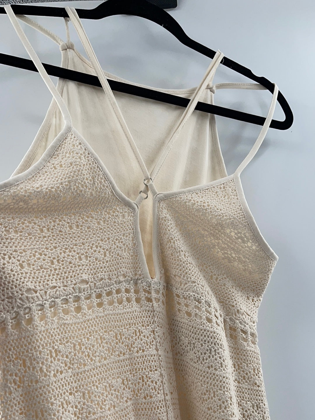 Free People Cream Crocheted Sleeveless Spaghetti Straps Jumpsuit (Size XS)