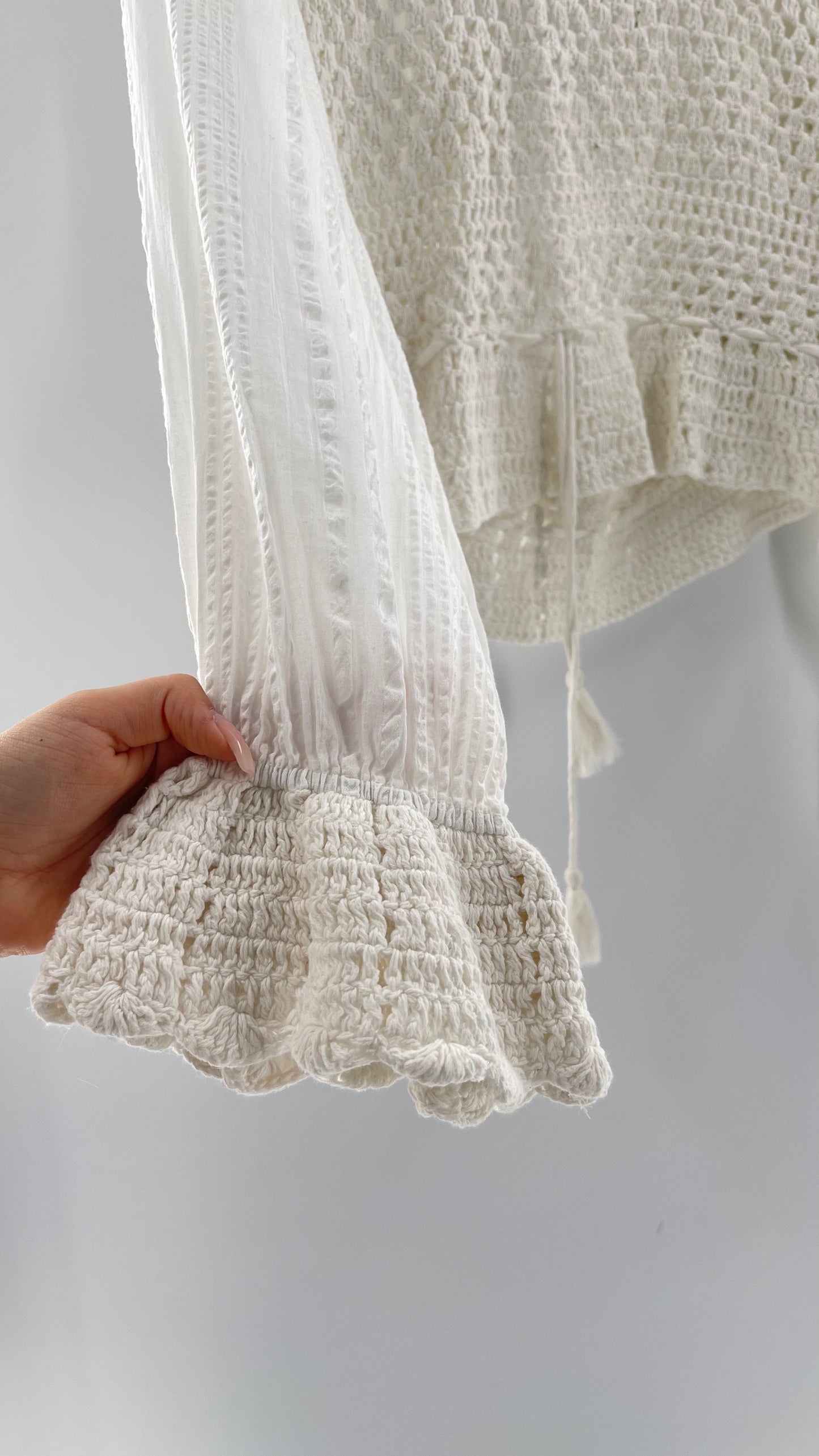 Free People White Crochet “Megan” Top (Large)