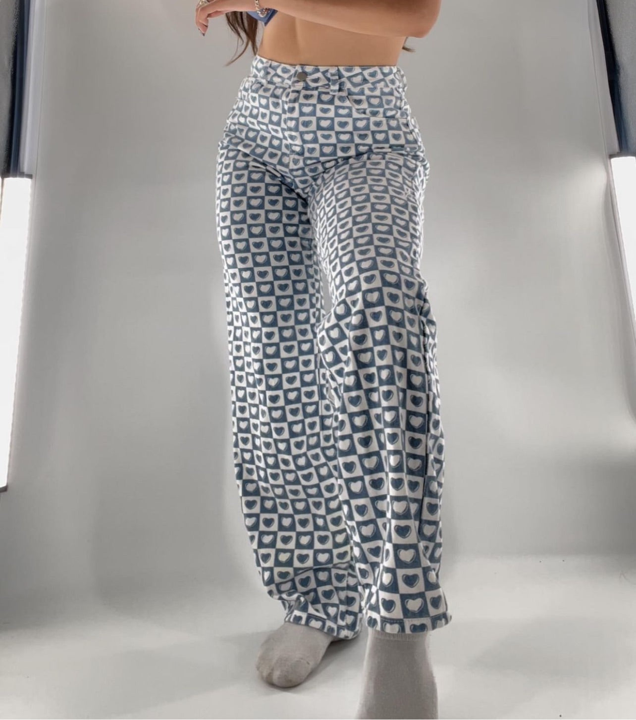 Checker print blue/white heart pants (Sz26)