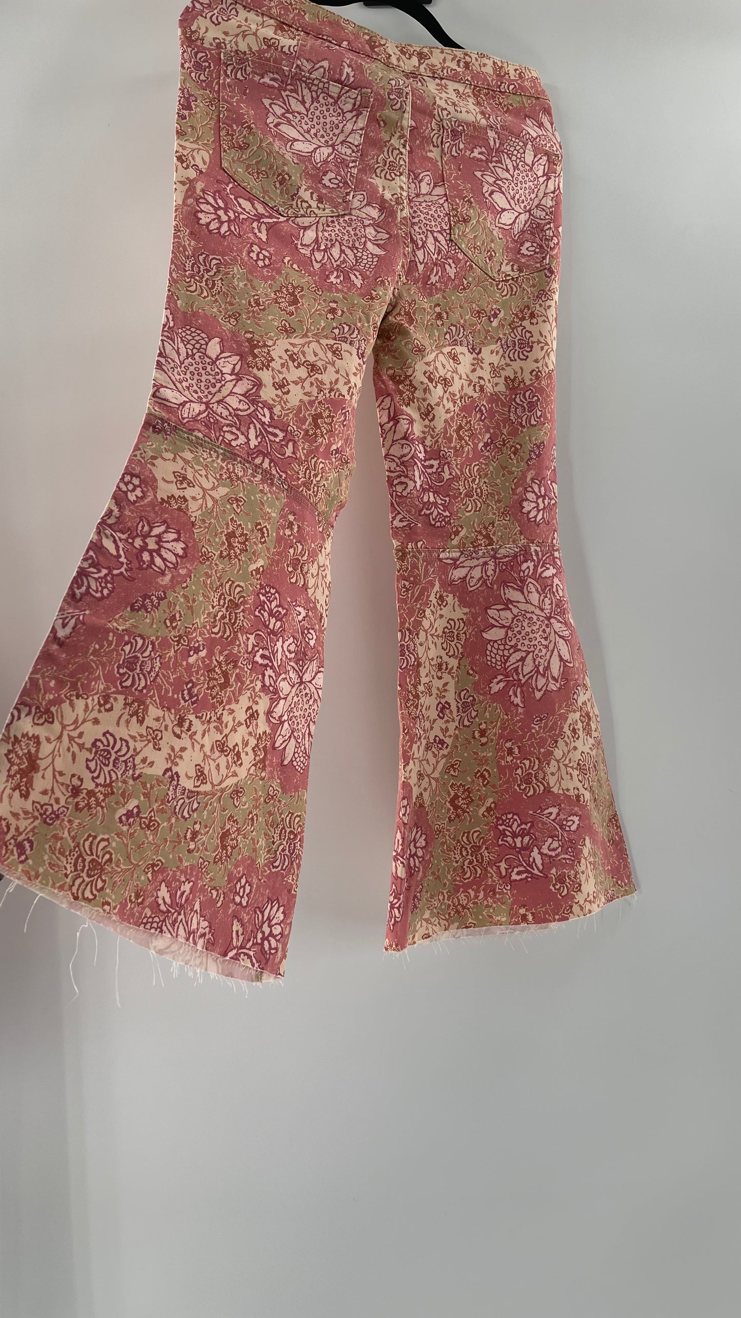 Free People Youthquake Pink Floral Flare Bell Bottoms (30)