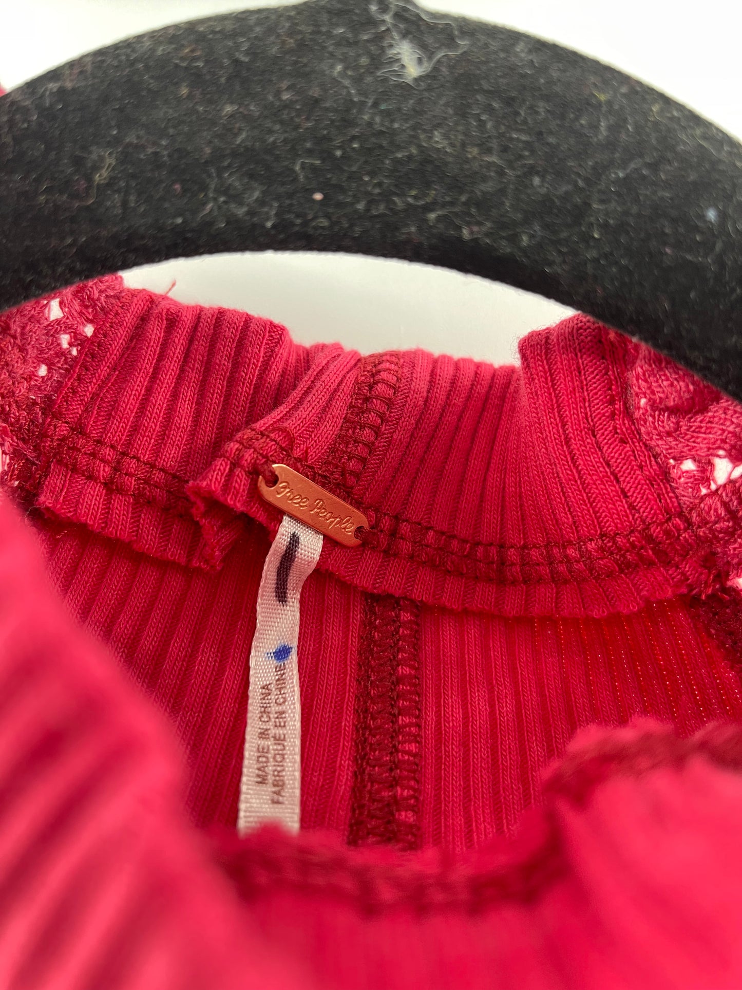 Free People Red Ribbed Knit + Lace Mock Neck (XS)