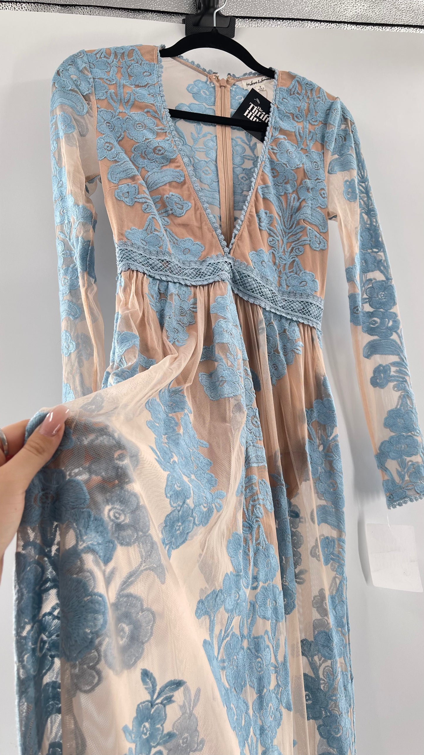 For Love and Lemons Powder Blue Embroidered Temecula Maxi Dress