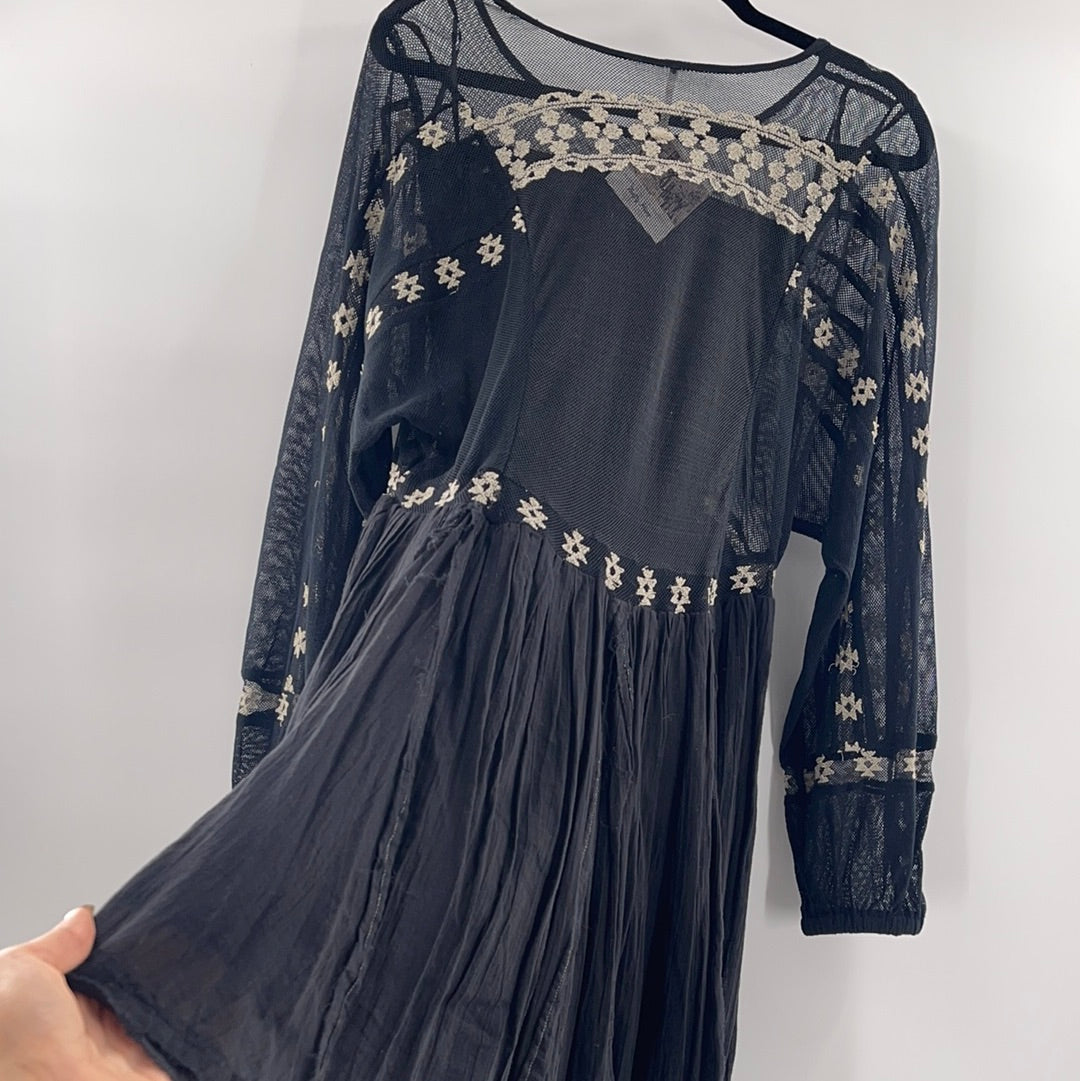 Free People Mesh Embroidered Dress (XS)