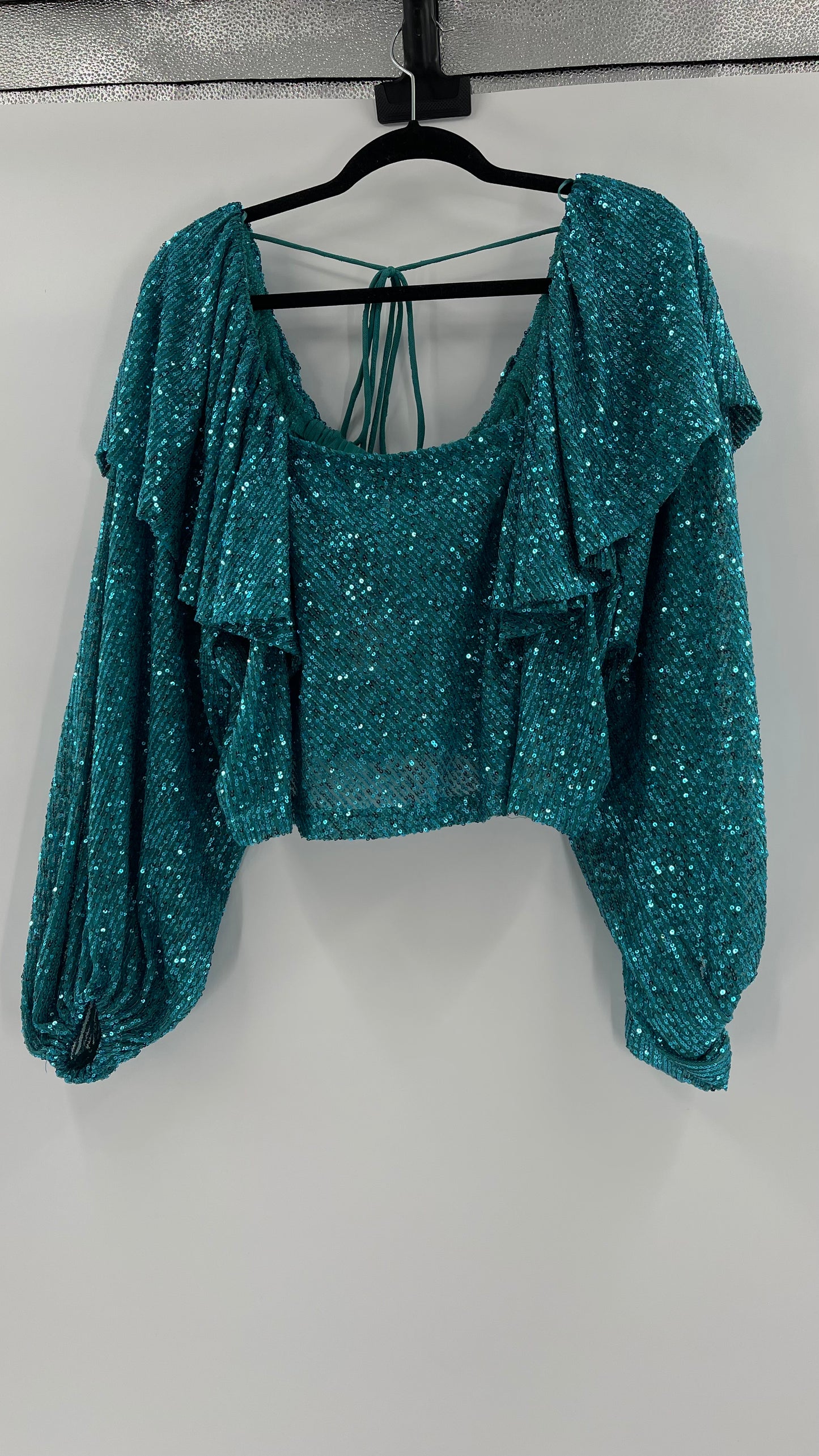 Free People Blue Sequin Long Sleeve (Small)