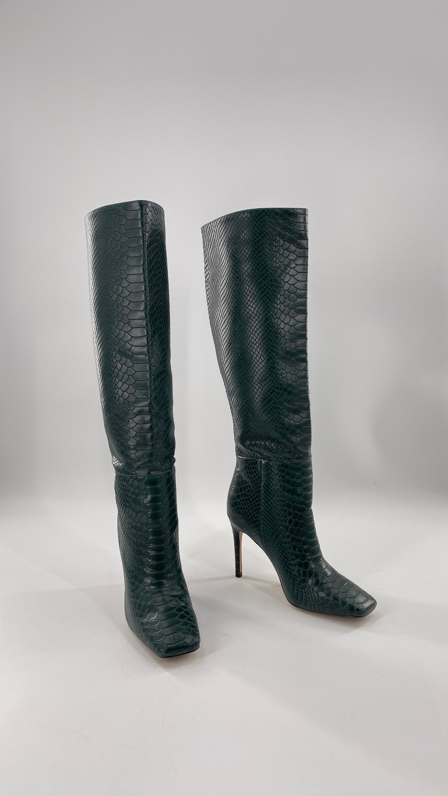 ALDO square toe Enmerald Green Crocodile Knee High Boots (6.5)