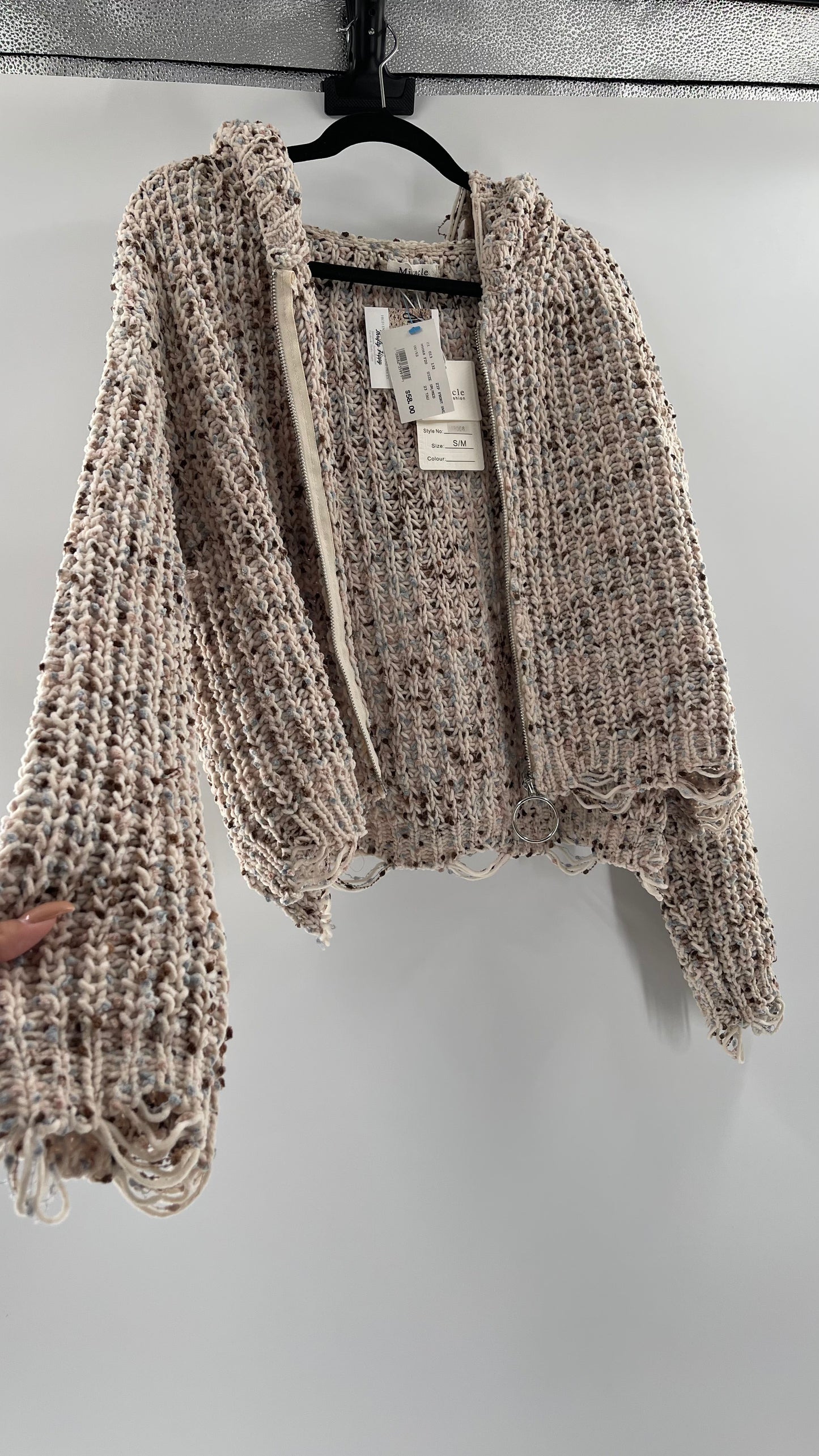 Miracle Distressed Chenille Zip Front Hoodie (S/M)