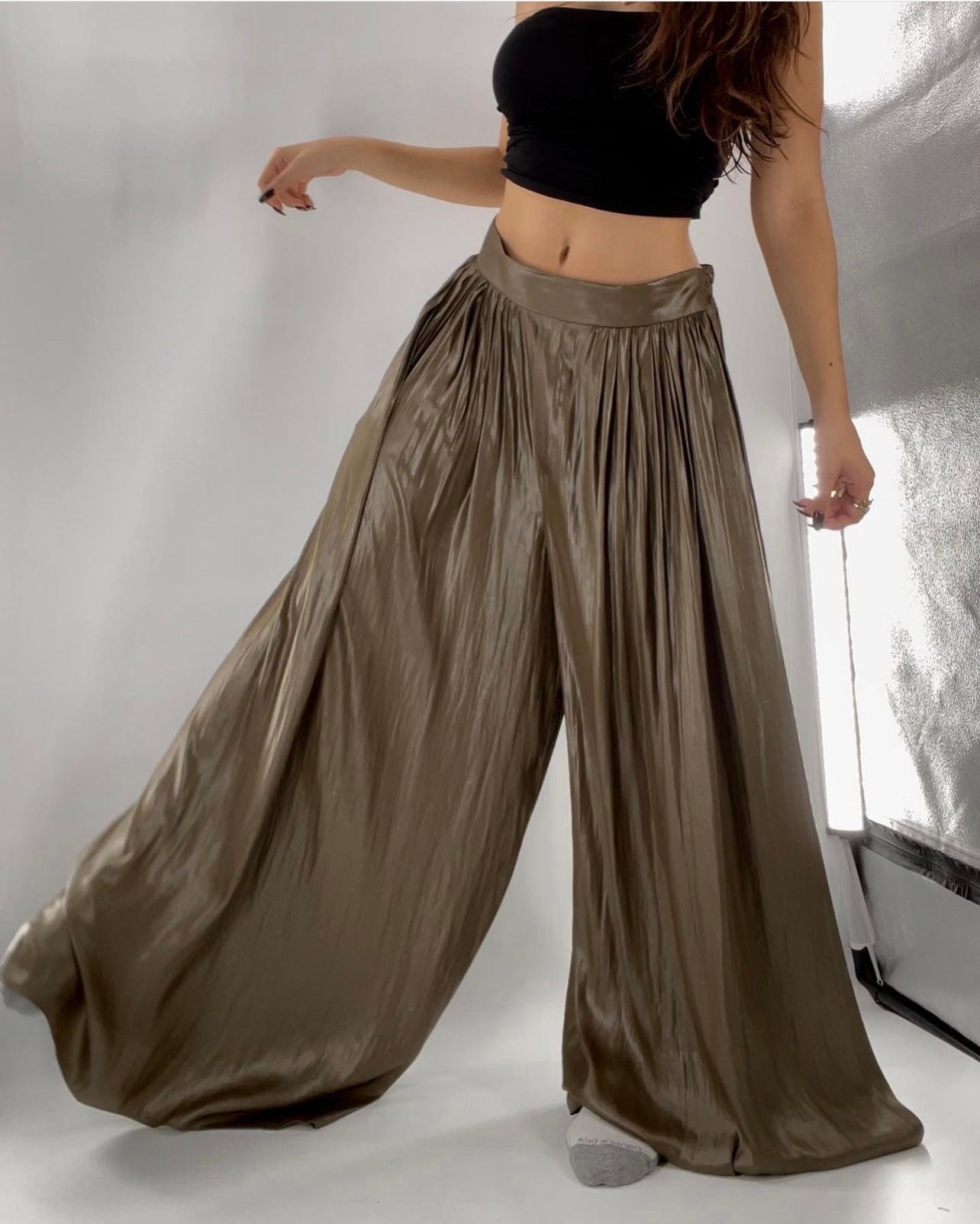 ZARA molten metal wide leg pantalons (XL)