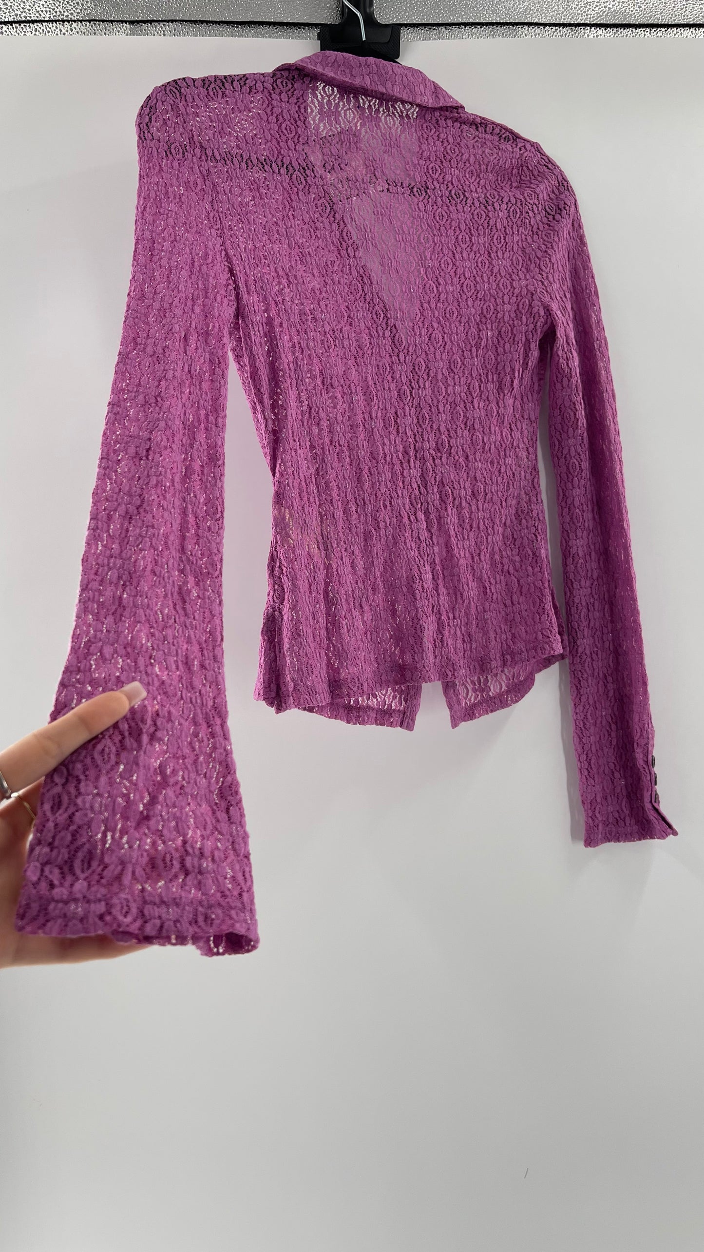 Free People Flower Fields Lavender Lace Collared Button Up (Small)