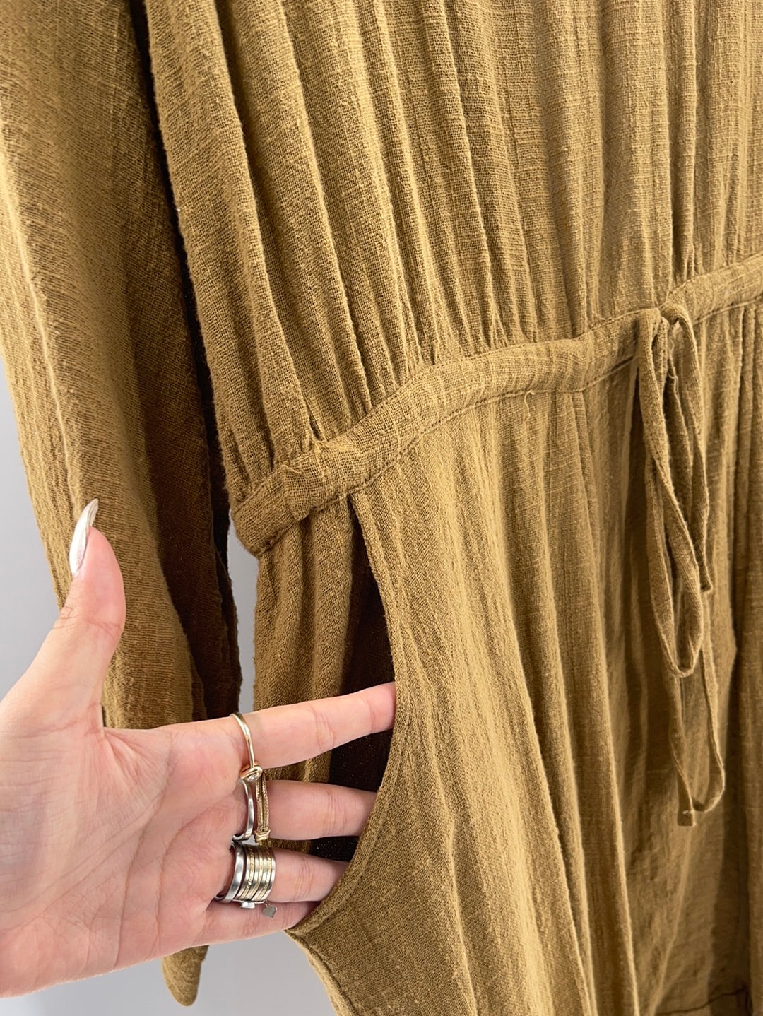 Free People - One Teaspoon - Tobacco Long Sleeve Embroidered Laser Cut Details Adjustable Drawstring Waist Line With Side Pockets Backless Jumpsuit (Size Small) - WITH TAG -