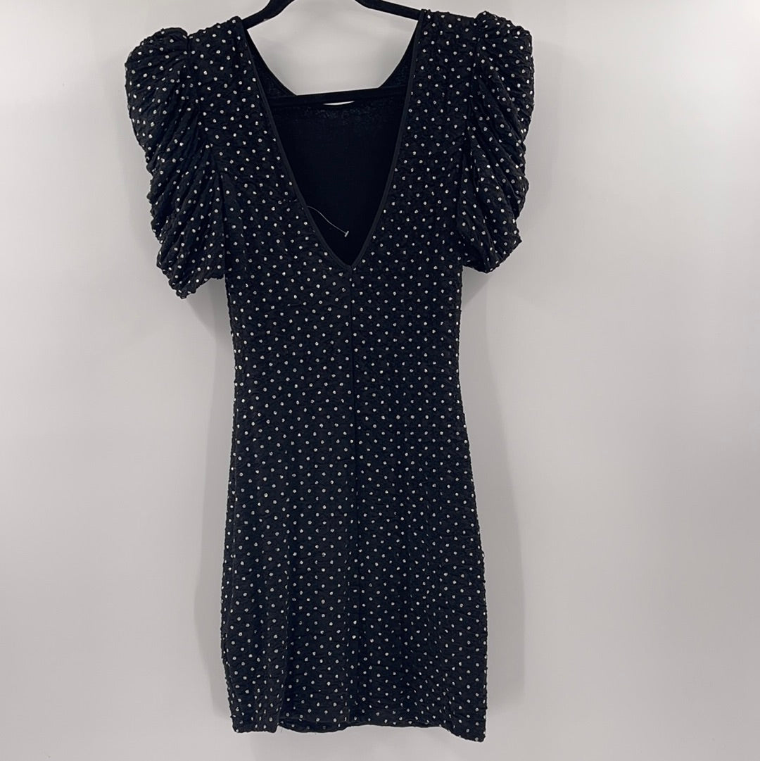 Urban Outfitters - Low Rounded V Neck Glitter Polkadot Mini Dress (Size Small)