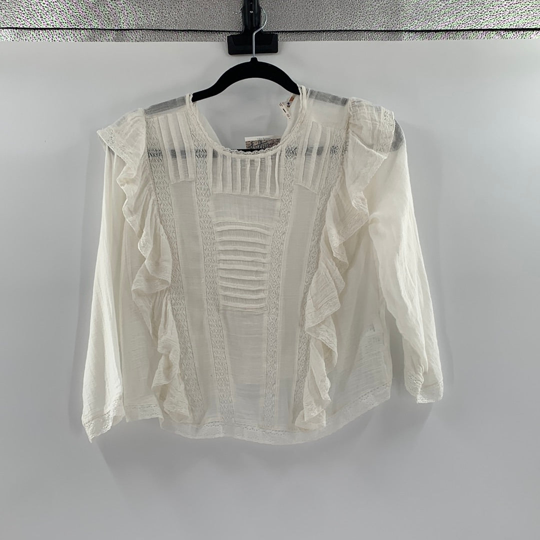 Free People White Ruffle Blouse (XS)