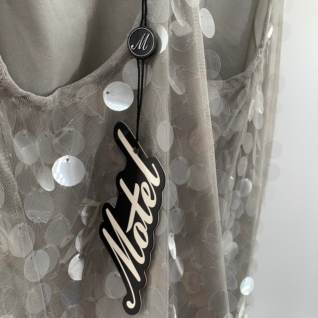 Motel Urban Outfitters - Grey Transparent Sequin Disk Midi Dress (Size Large)