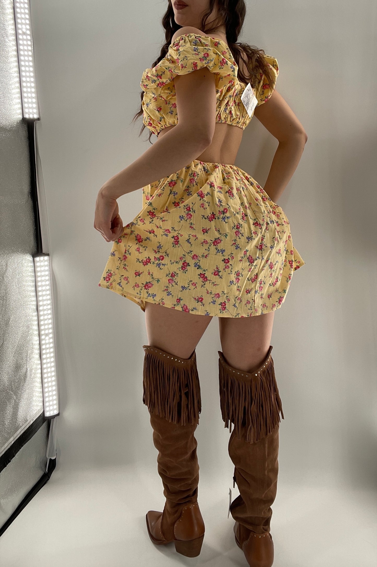 Yellow Cut Out Floral Dress (Small)