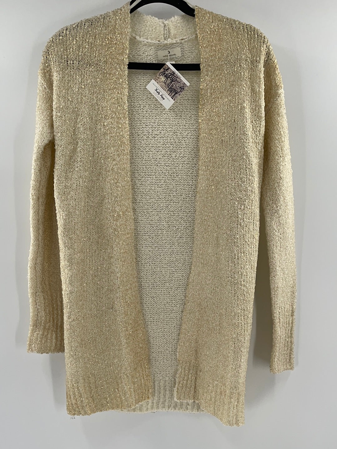 Anthropologie - Ruby Moon - Cream Metallic Gold Long Cardigan (Size XS)