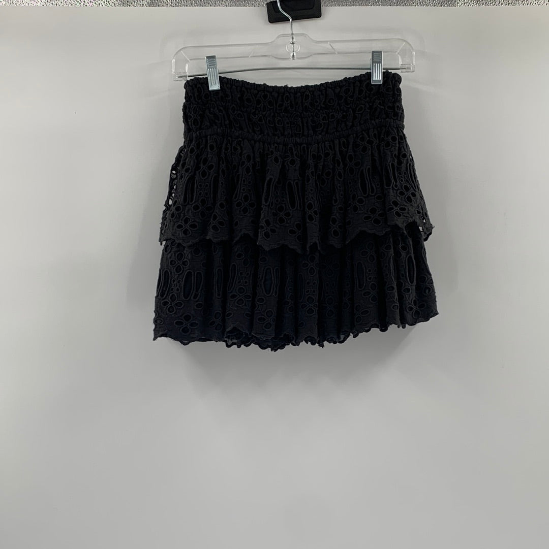 Free People Black Eyelet Tiered Mini Skirt (Sz XS)