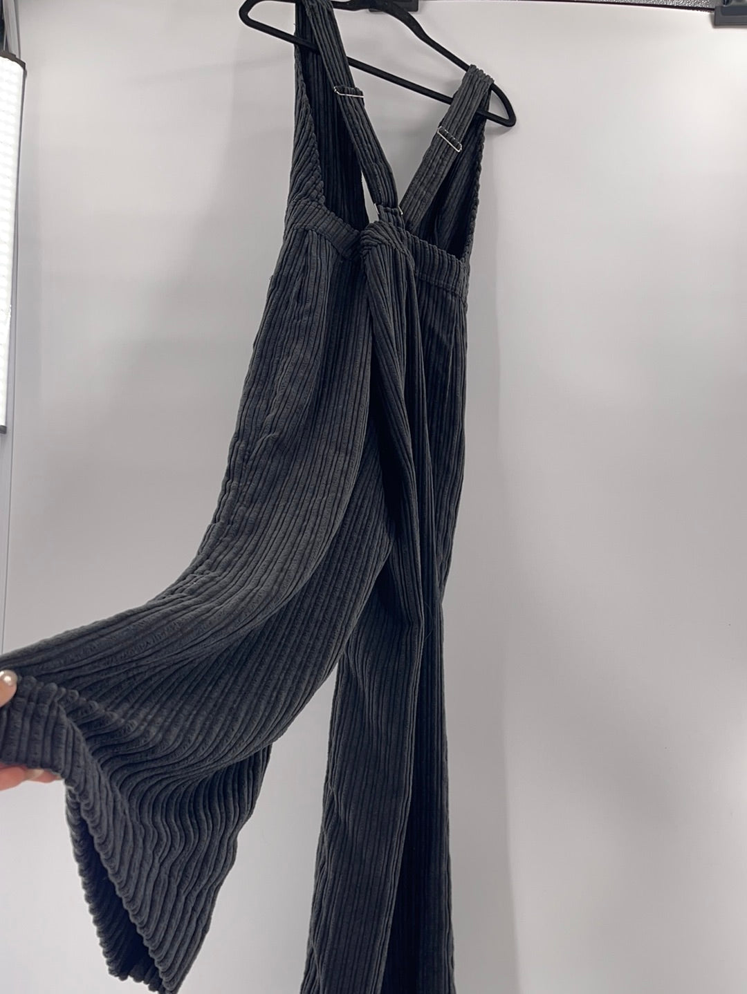 BDG Urban Outfitters Black Corduroy Backless Crossed Back Straps Jumpsuit (Size 10)