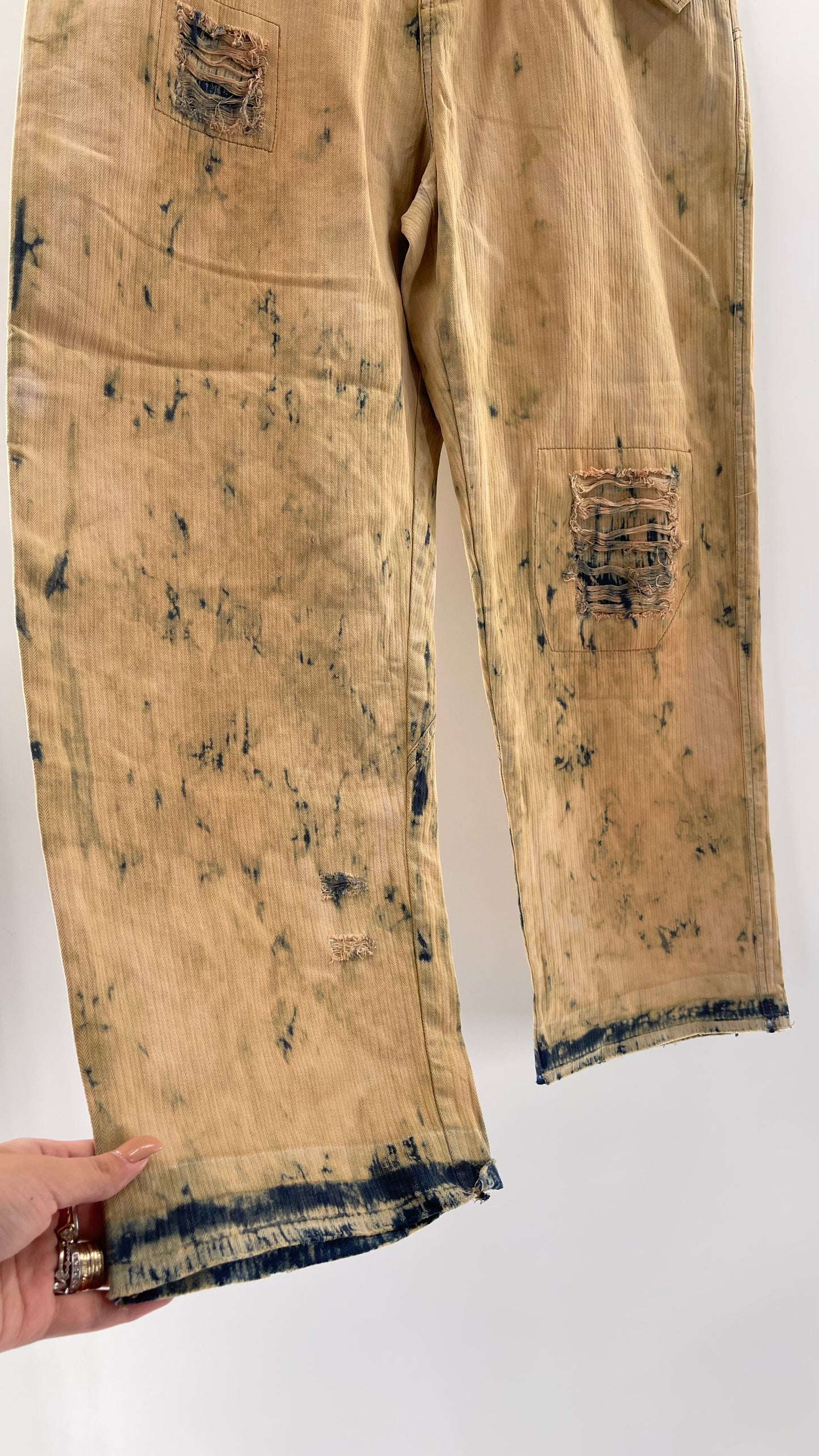 Free People Tan/Denim Distressed Straight Leg (Large)