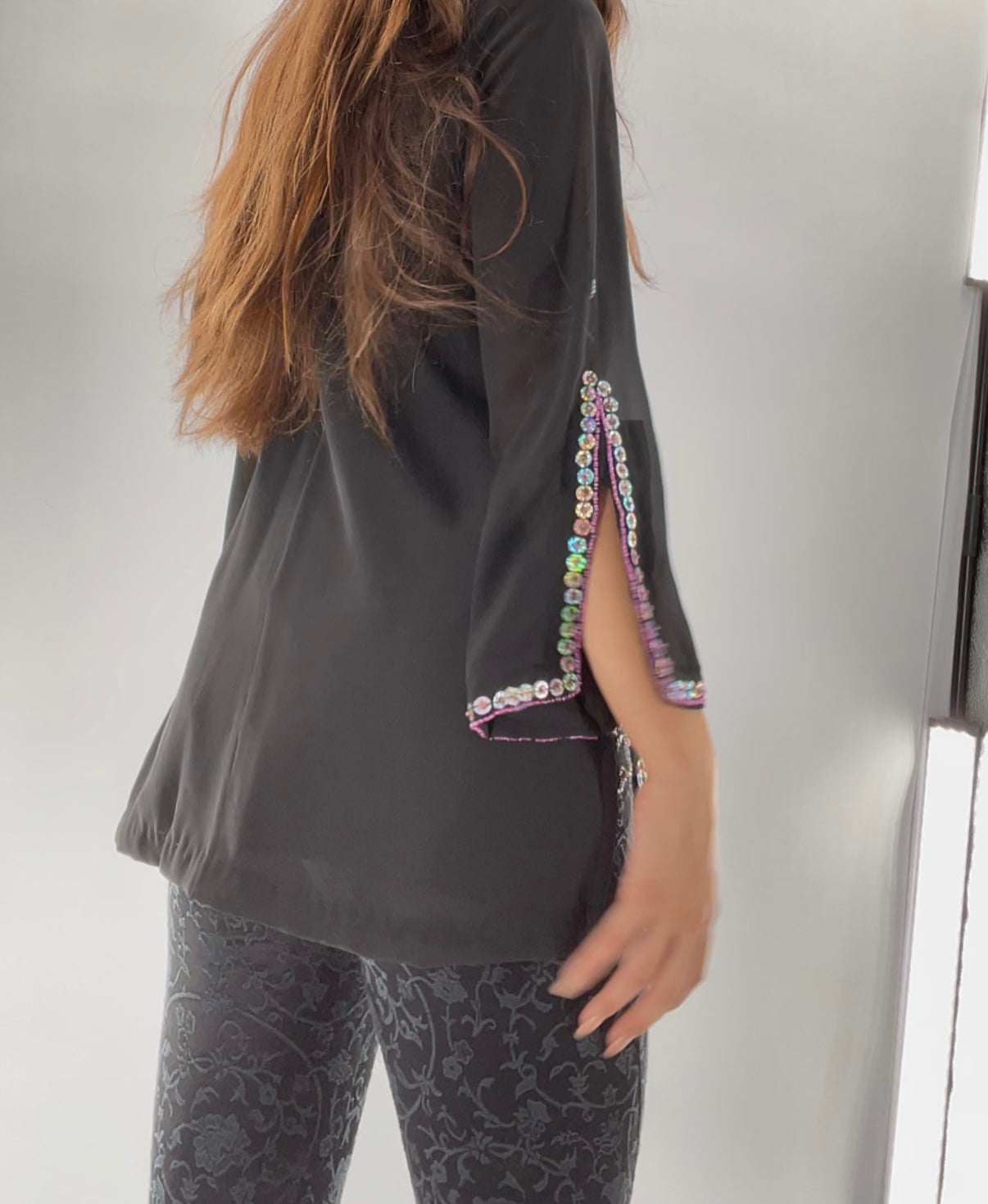 Black Long Sleeve Beaded Tunic (Large)