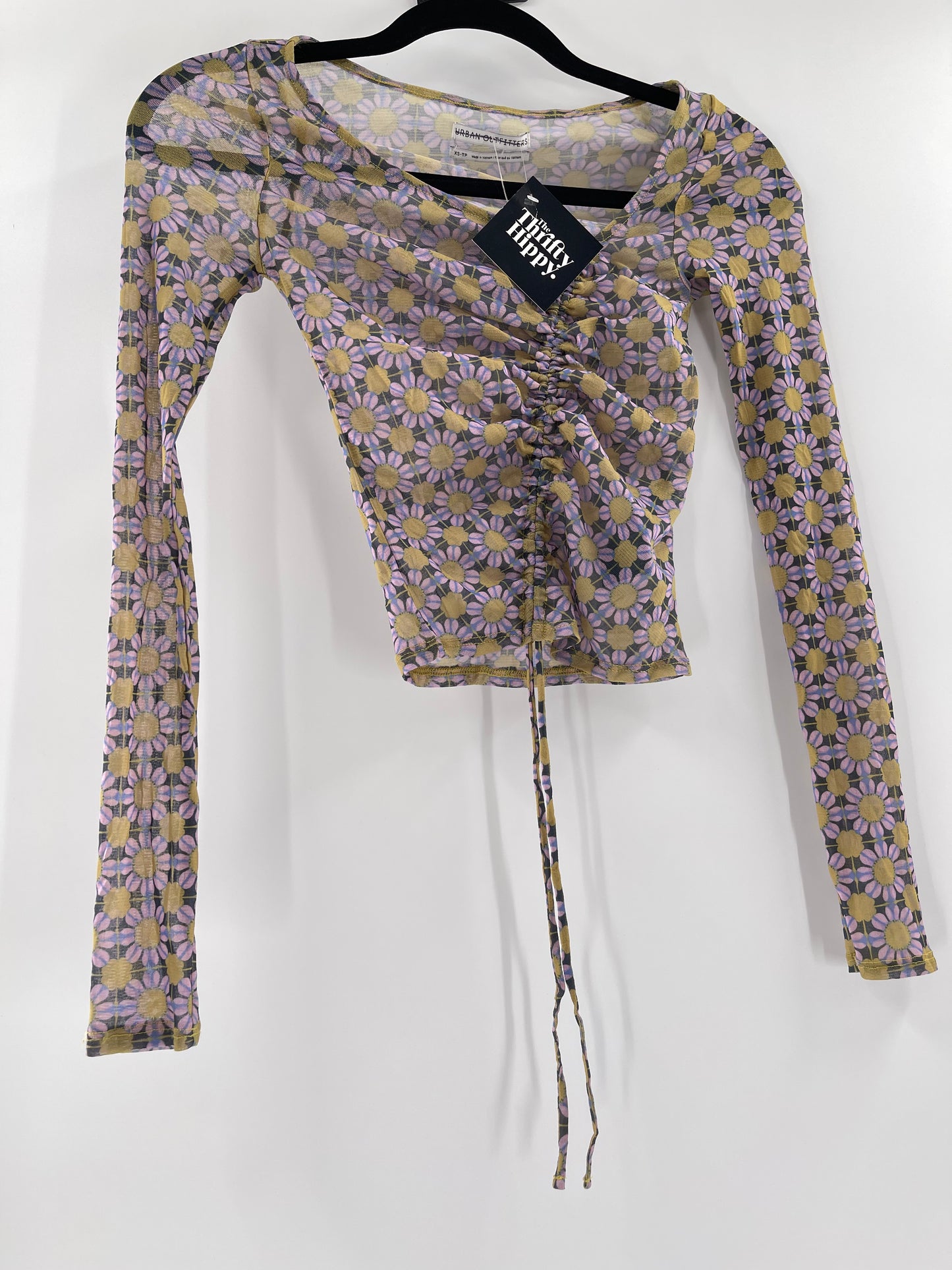 Urban Outfitters Mesh Floral Cinch Drawstring Top (XS)