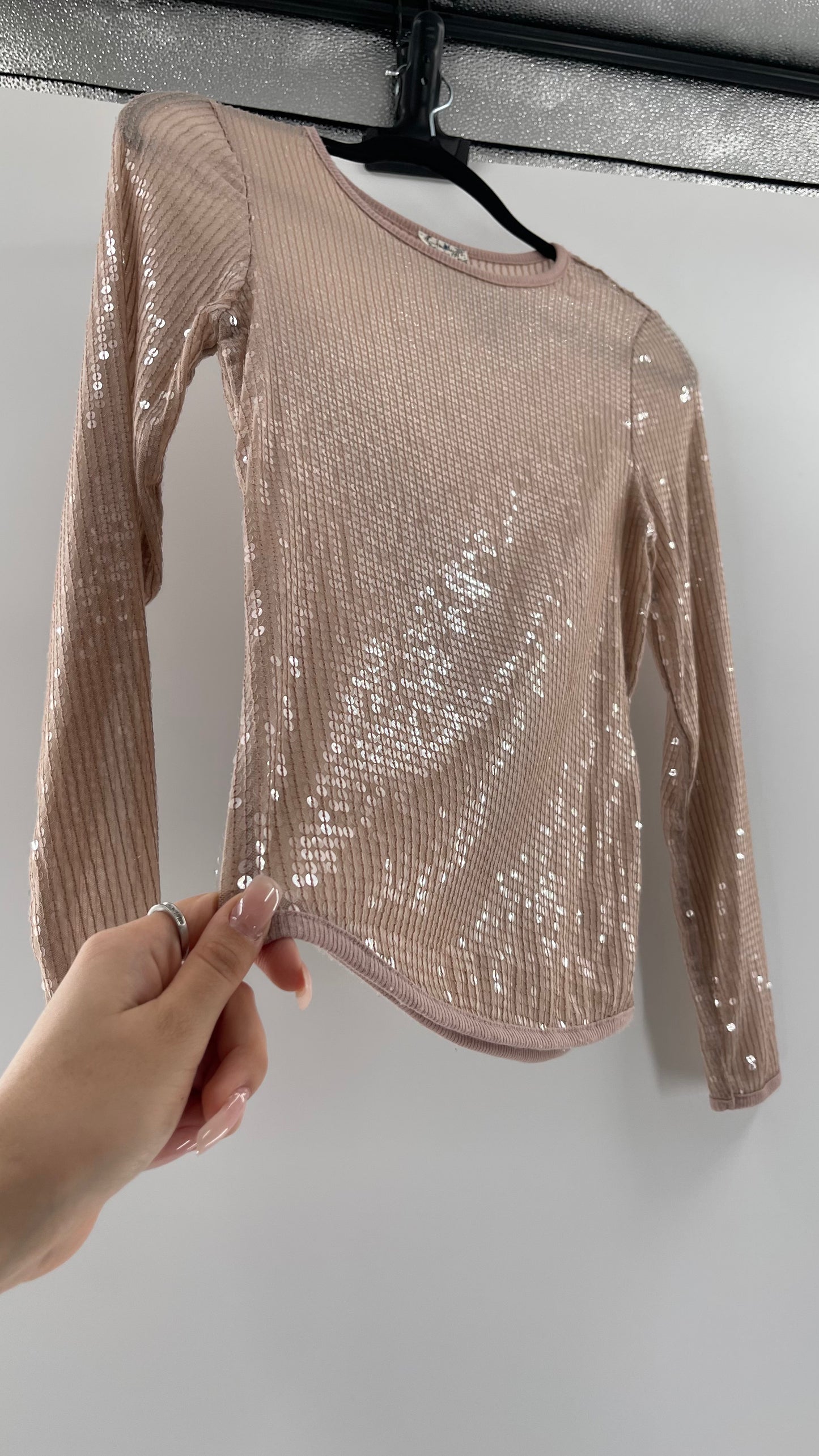 Intimately Free People Dusty Pink Sequin Long Sleeve (Small)