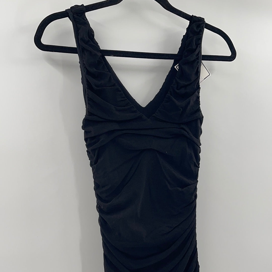 Express - Black Ruched Mesh Mini Dress (XS)